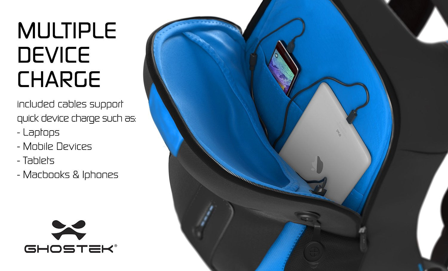 Ghostek NRGbag Blue Series Computer Laptop Messenger Backpack Book Bag + Battery Power Bank | Water Resistant | 7000mAh (Color in image: Red)