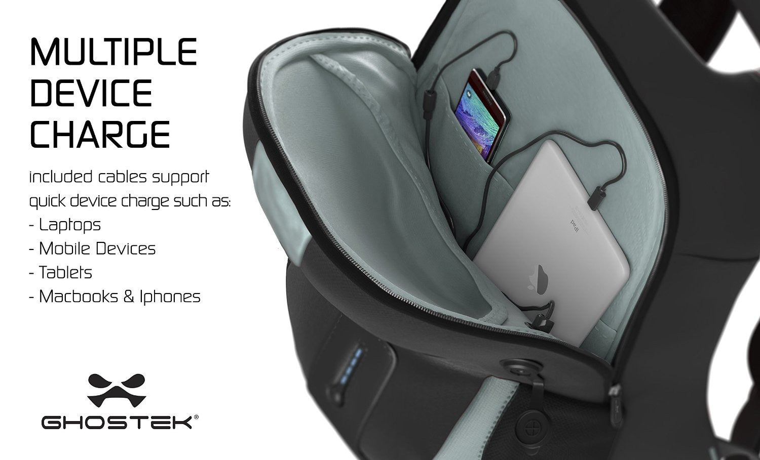 Ghostek NRGbag Gray Series Computer Laptop Messenger Backpack Book Bag + Battery Power Bank | Water Resistant | 7000mAh (Color in image: Gray Camo)