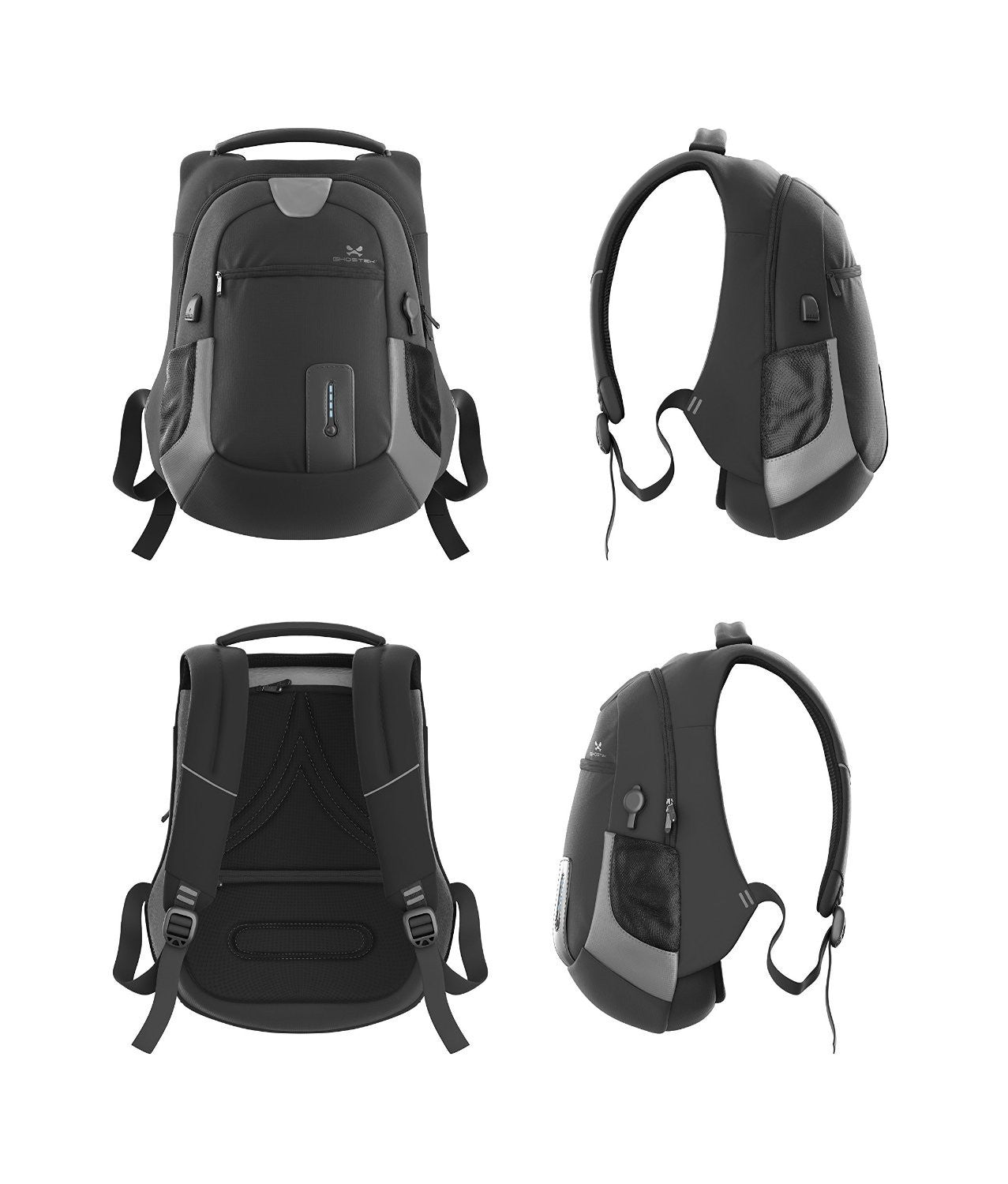 Ghostek NRGbag Gray Series Computer Laptop Messenger Backpack Book Bag + Battery Power Bank | Water Resistant | 7000mAh (Color in image: Red)