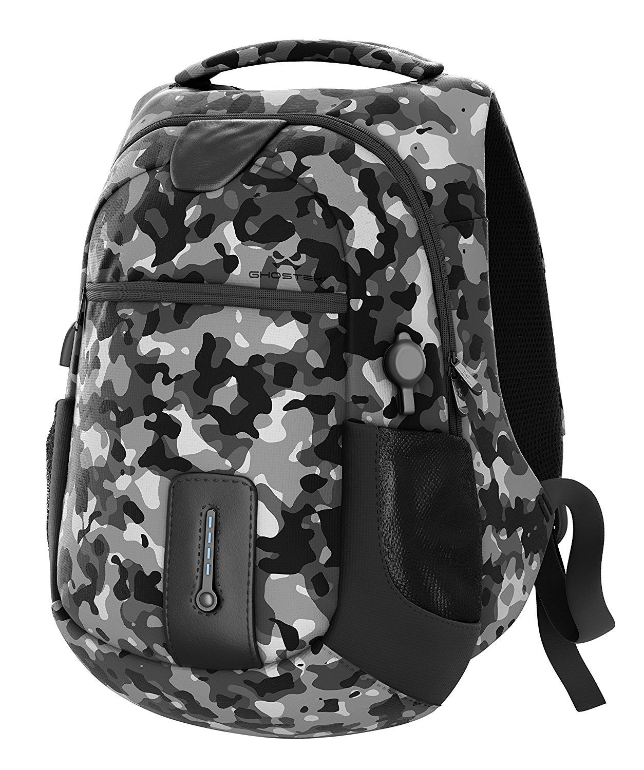 Ghostek NRGbag Série Gray Camo Mochila Mensageira para Computador Laptop com Power Bank | Resistente à Água | 7000mAh