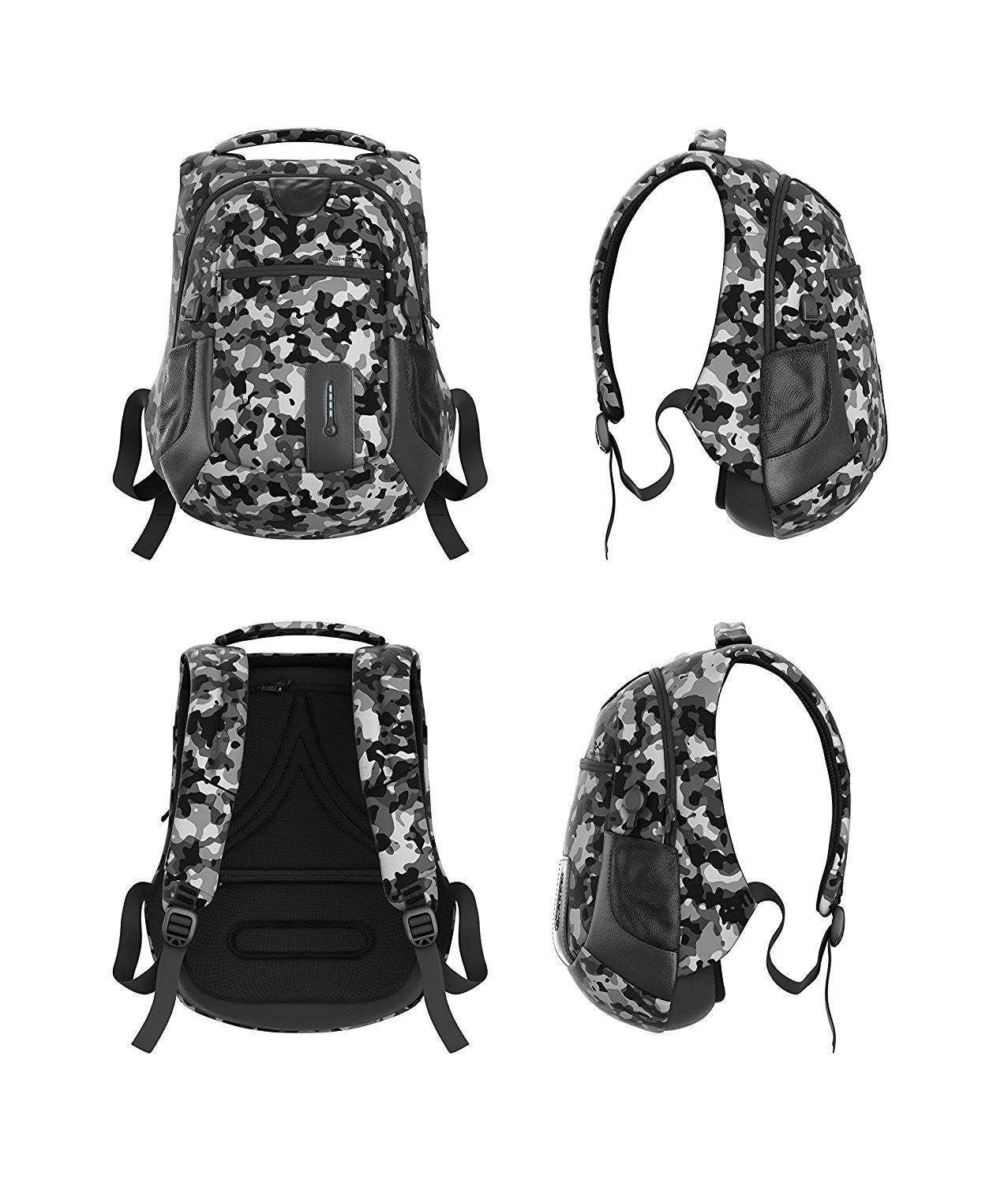 Ghostek NRGbag Gray Camo Series Computer Laptop Messenger Backpack Book Bag + Battery Power Bank | Water Resistant | 7000mAh (Color in image: Gray)