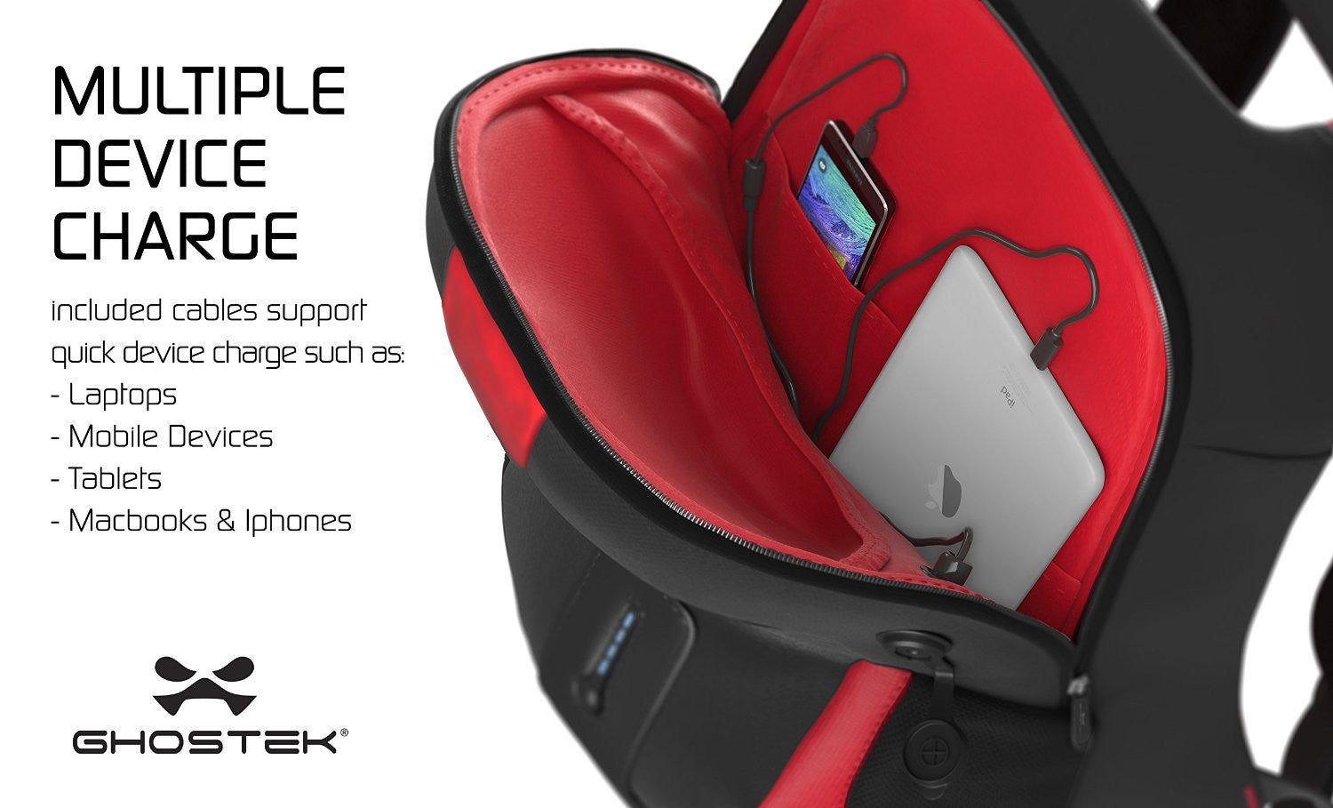Ghostek NRGbag Red Series Computer Laptop Messenger Backpack Book Bag + Battery Power Bank | Water Resistant | 7000mAh (Color in image: Blue)