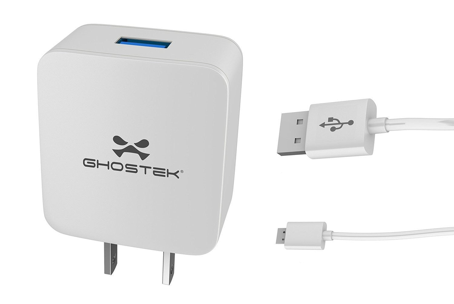 Ghostek® NRGcharge Carregador de parede rápido de alta velocidade QuickCharge 2.0 Branco com cabo Micro USB
