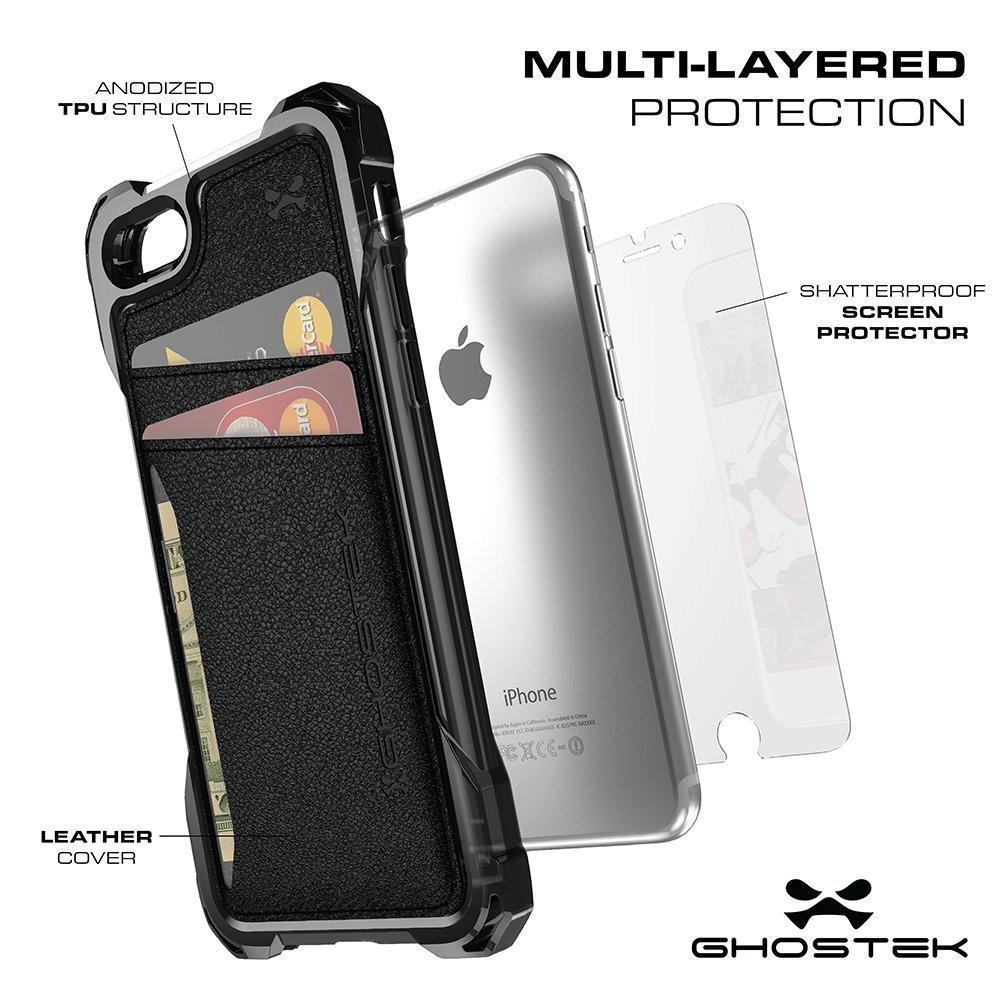 iPhone 8 Wallet Case, Ghostek Exec Red Series | Slim Armor Hybrid Impact Bumper | TPU PU Leather Credit Card Slot Holder Sleeve Cover (Color in image: Gold)