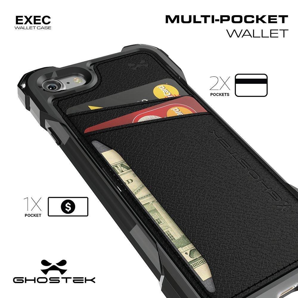 iPhone 8 Wallet Case, Ghostek Exec Brown Series | Slim Armor Hybrid Impact Bumper | TPU PU Leather Credit Card Slot Holder Sleeve Cover (Color in image: Pink)