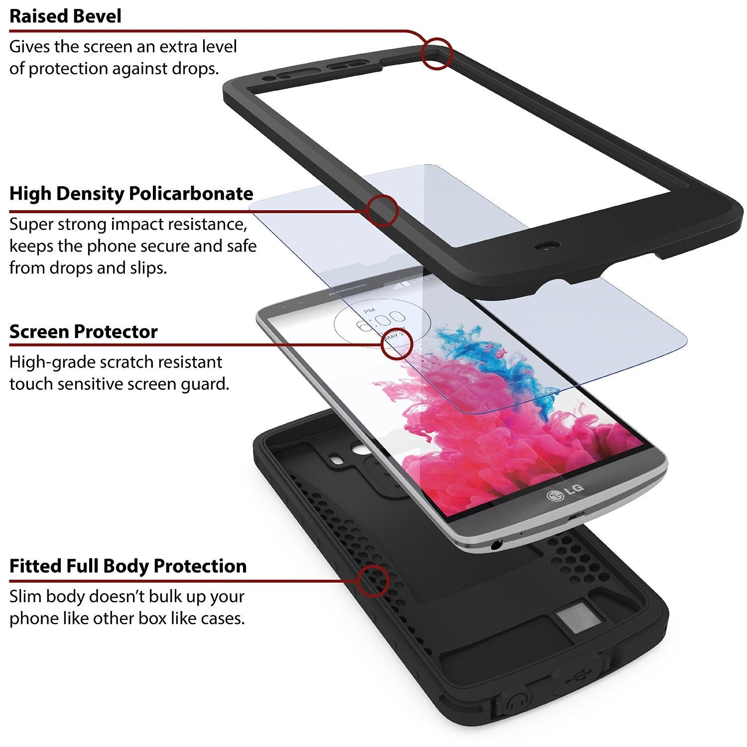LG G3 Waterproof Case, Ghostek Atomic Black W/ Attached Screen Protector Fitted for LG G3 (Color in image: green)