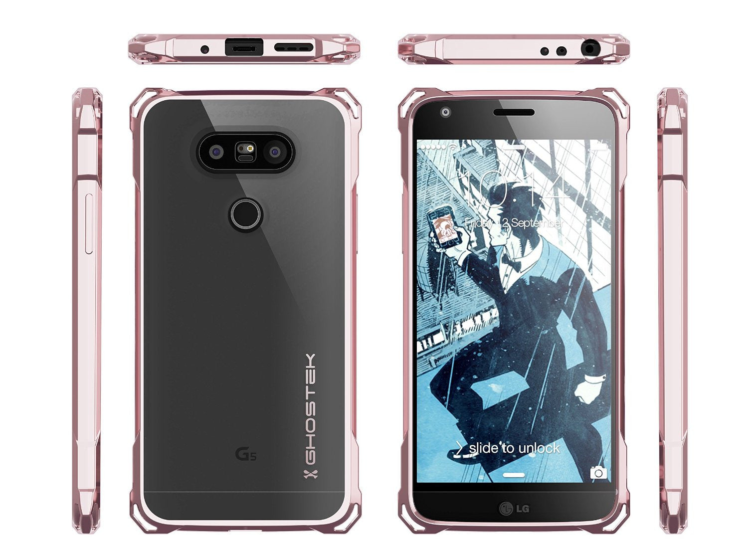 LG G5 Case, Ghostek® Clear Pink Premium Slim Hybrid Protective Cover | Lifetime Warranty Exchange (Color in image: Space Grey)