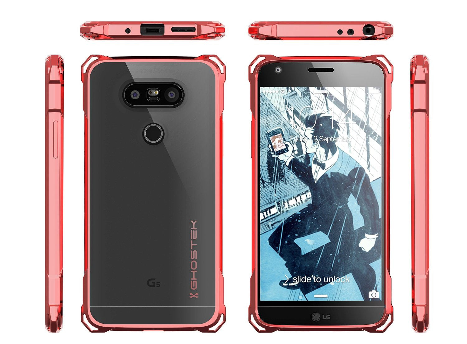 LG G5 Case, Ghostek® Red Covert Premium Slim Hybrid Protective Cover | Lifetime Warranty Exchange (Color in image: Space Grey)