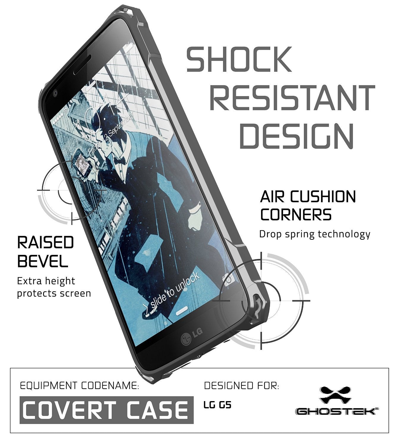 LG G5 Case, Ghostek® Space Grey Covert Premium Hybrid Protective Cover | Lifetime Warranty Exchange (Color in image: PInk)