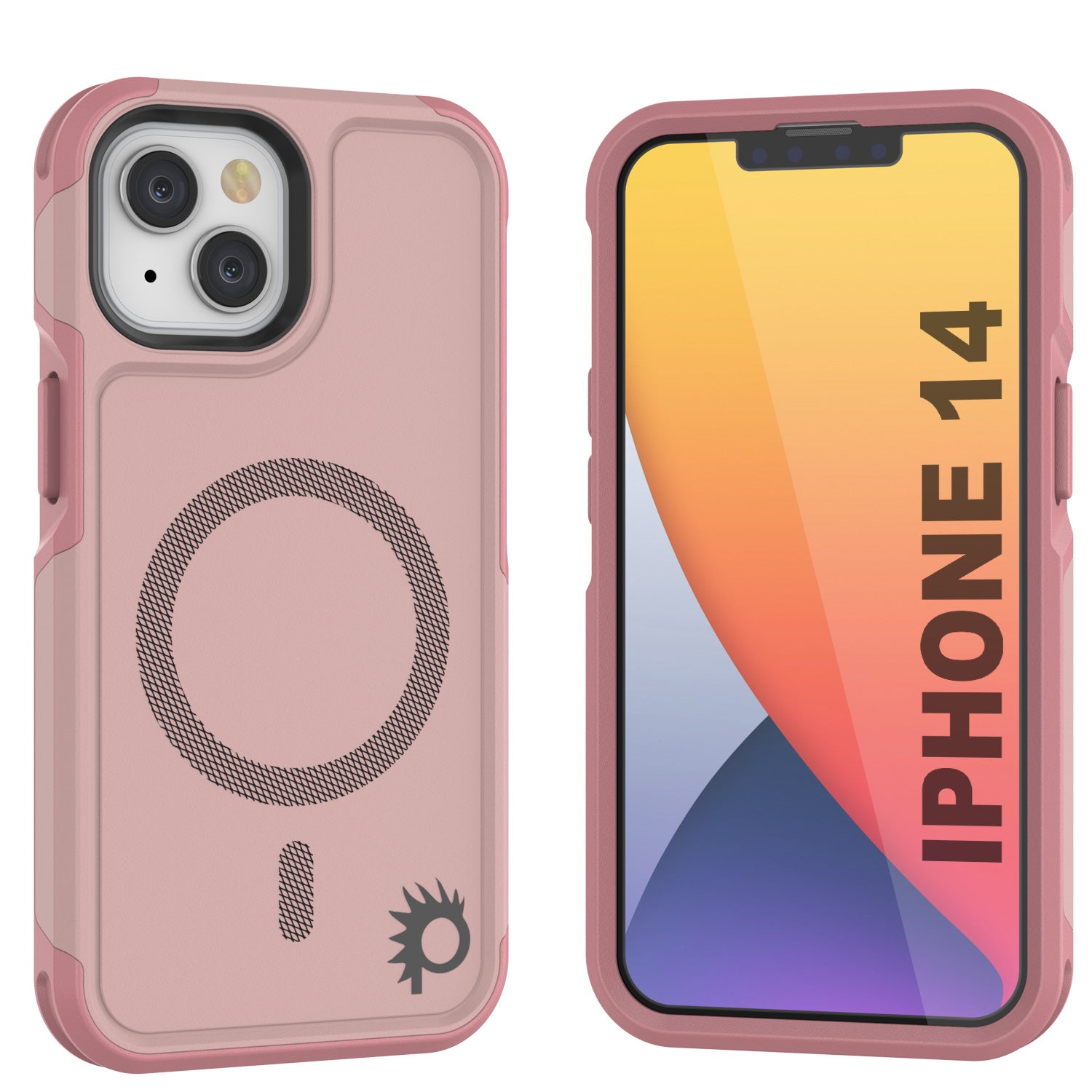 Capa PunkCase para iPhone 14, Série Spartan 2.0, Capa Resistente Transparente com Protetor de Tela Embutido [Cor-de-Rosa]