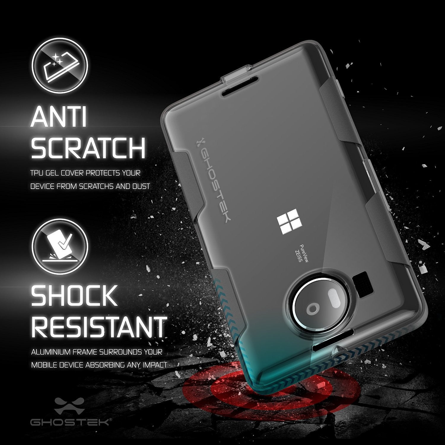 Microsoft 950 XL Case, Ghostek® Cloak Black Slim Hybrid Impact Armor | Lifetime Warranty Exchange (Color in image: silver)