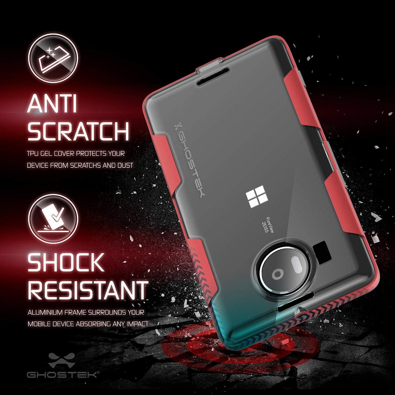 Microsoft 950 XL Case, Ghostek® Cloak Red Slim Hybrid Impact Armor | Lifetime Warranty Exchange (Color in image: black)