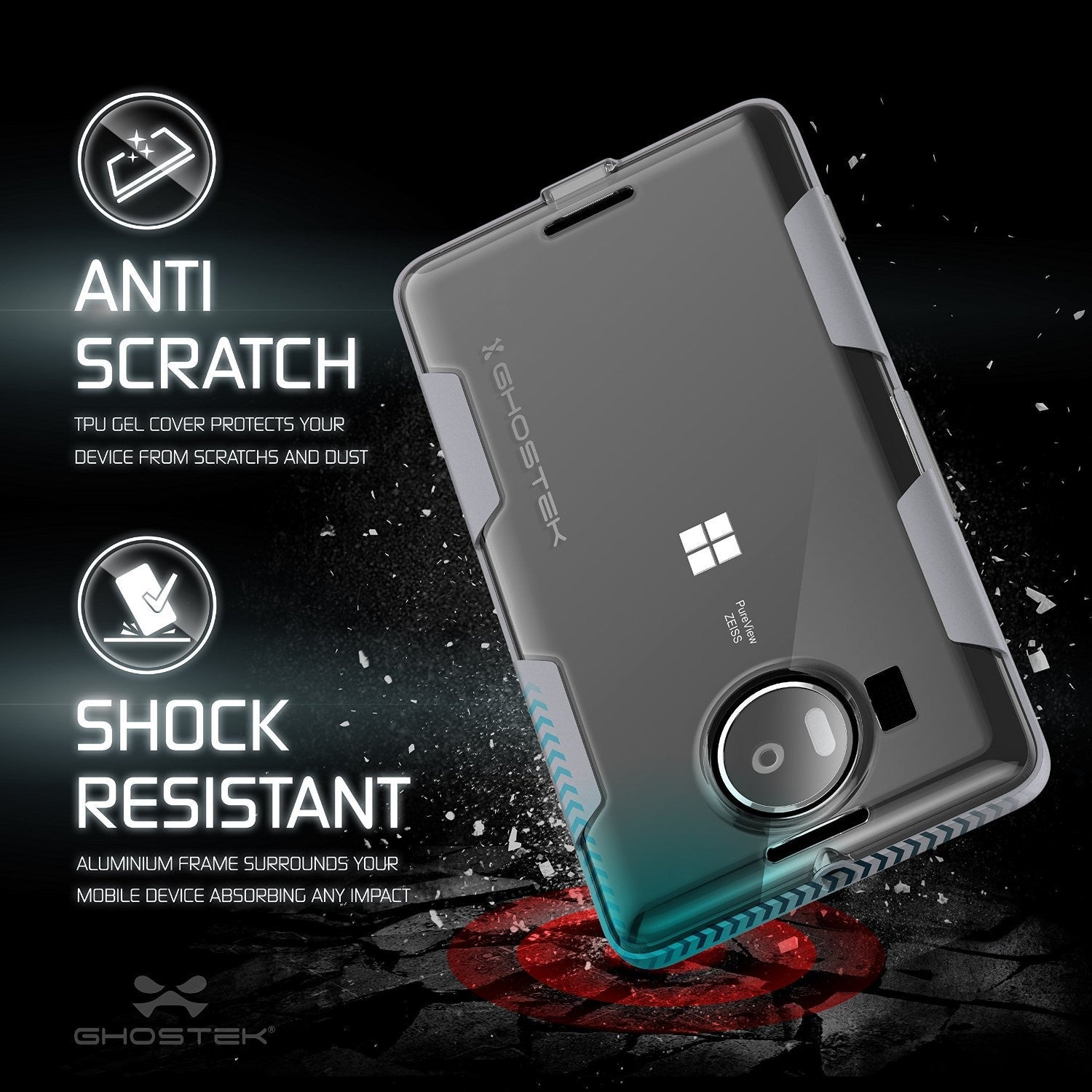 Microsoft 950 XL Case, Ghostek® Cloak Silver Slim Hybrid Impact Armor | Lifetime Warranty Exchange (Color in image: red)