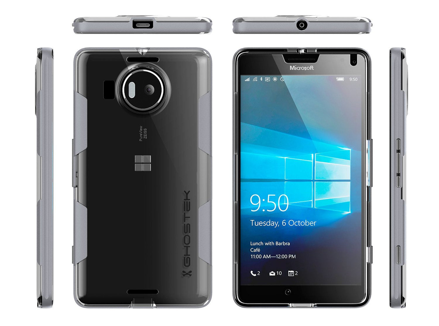 Microsoft 950 XL Case, Ghostek® Cloak Silver Slim Hybrid Impact Armor | Lifetime Warranty Exchange (Color in image: black)