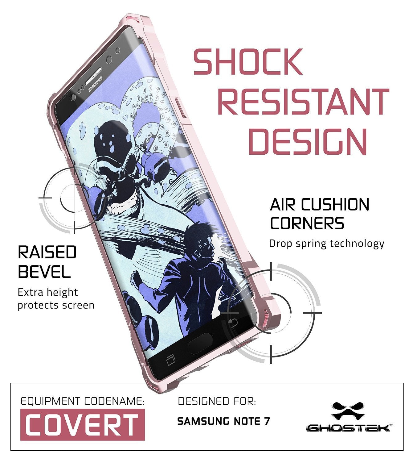 Note 7 Case, Ghostek® Covert Series Peach  w/ Explosion-Proof Screen Protector | Ultra Fit (Color in image: Rose Pink)
