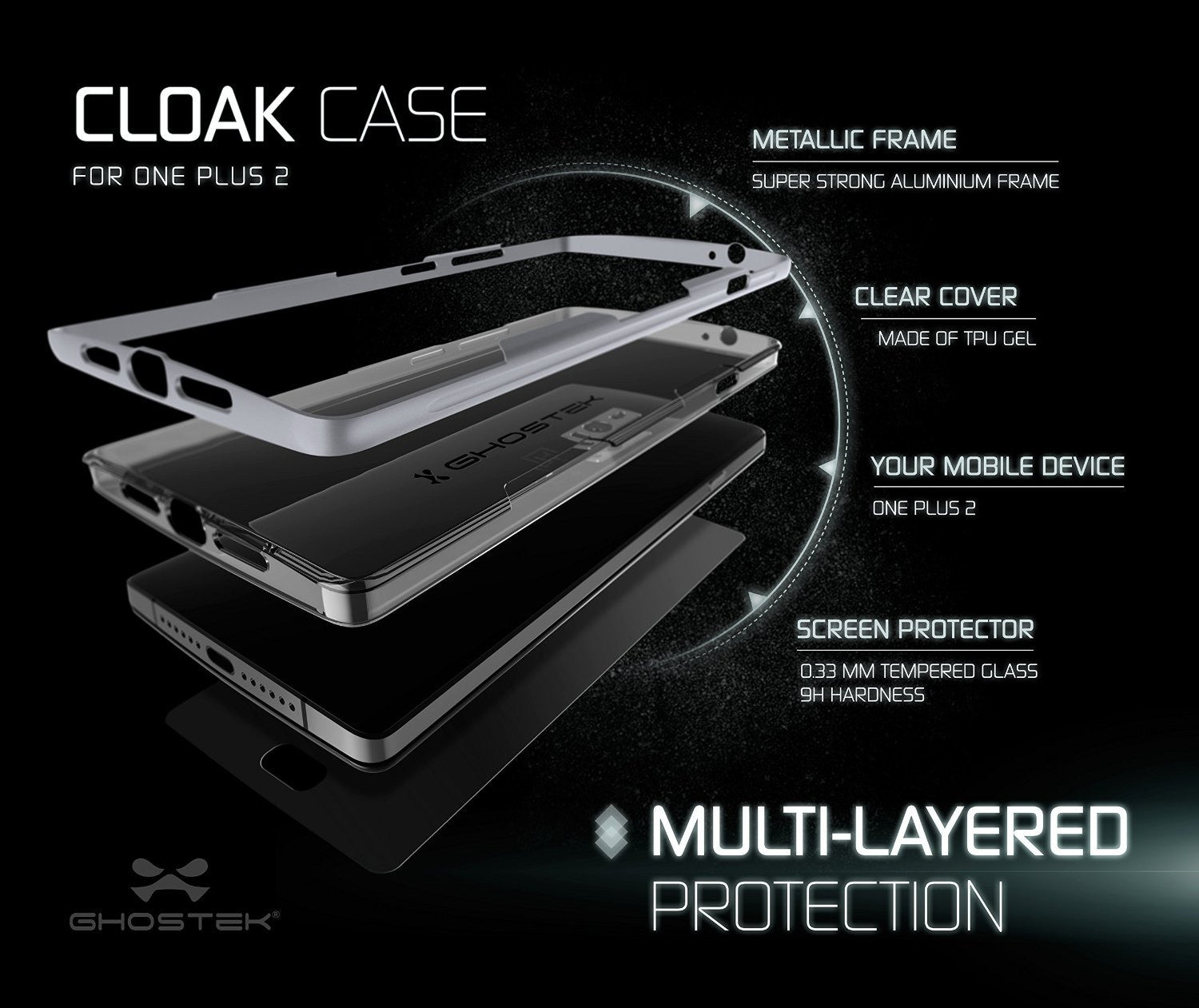 OnePlus 2 Case, Ghostek® Cloak Silver Series for OnePlus 2 Slim Hybrid | Lifetime Warranty Exchange (Color in image: gold)