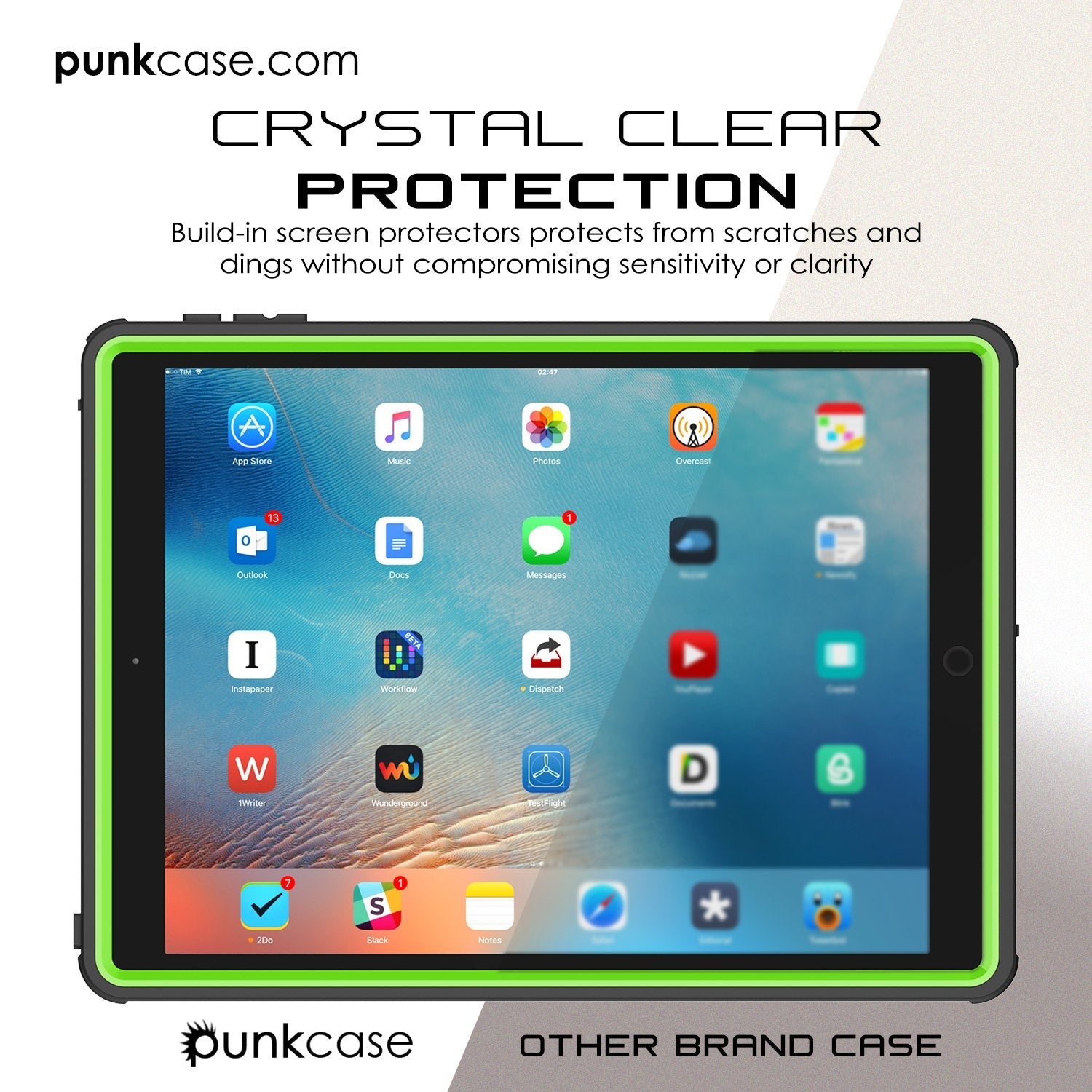 Punkcase iPad Pro 9.7 Case [CRYSTAL Series], Waterproof, Ultra-Thin Cover [Shockproof] [Dustproof] with Built-in Screen Protector [Light Green] (Color in image: Black)