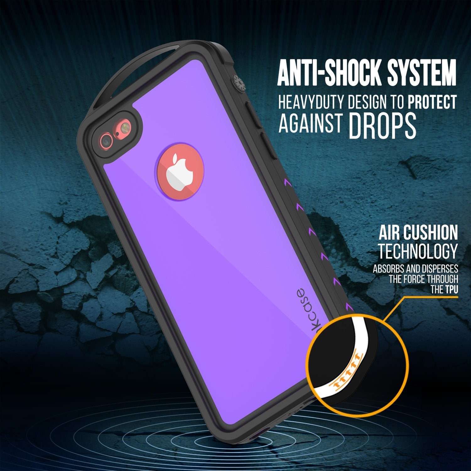 iPhone 7 Waterproof Case, Punkcase ALPINE Series, Purple | Heavy Duty Armor Cover (Color in image: light blue)