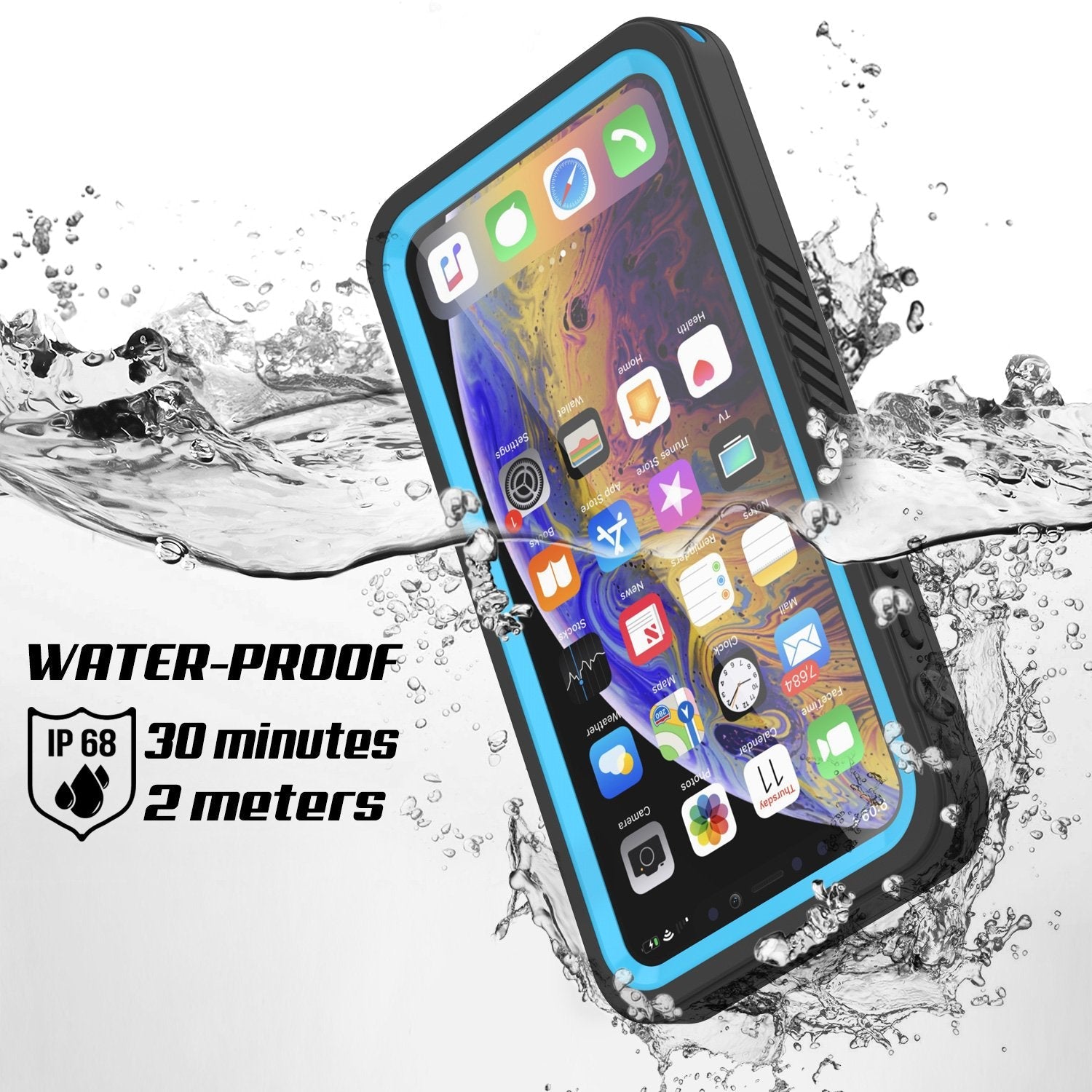iPhone 11 Waterproof Case, Punkcase [Extreme Series] Armor Cover W/ Built In Screen Protector [Light Blue] (Color in image: Black)