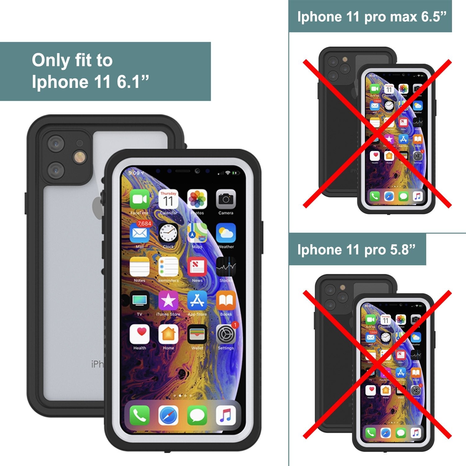 iPhone 11 Waterproof Case, Punkcase [Extreme Series] Armor Cover W/ Built In Screen Protector [White] (Color in image: Teal)