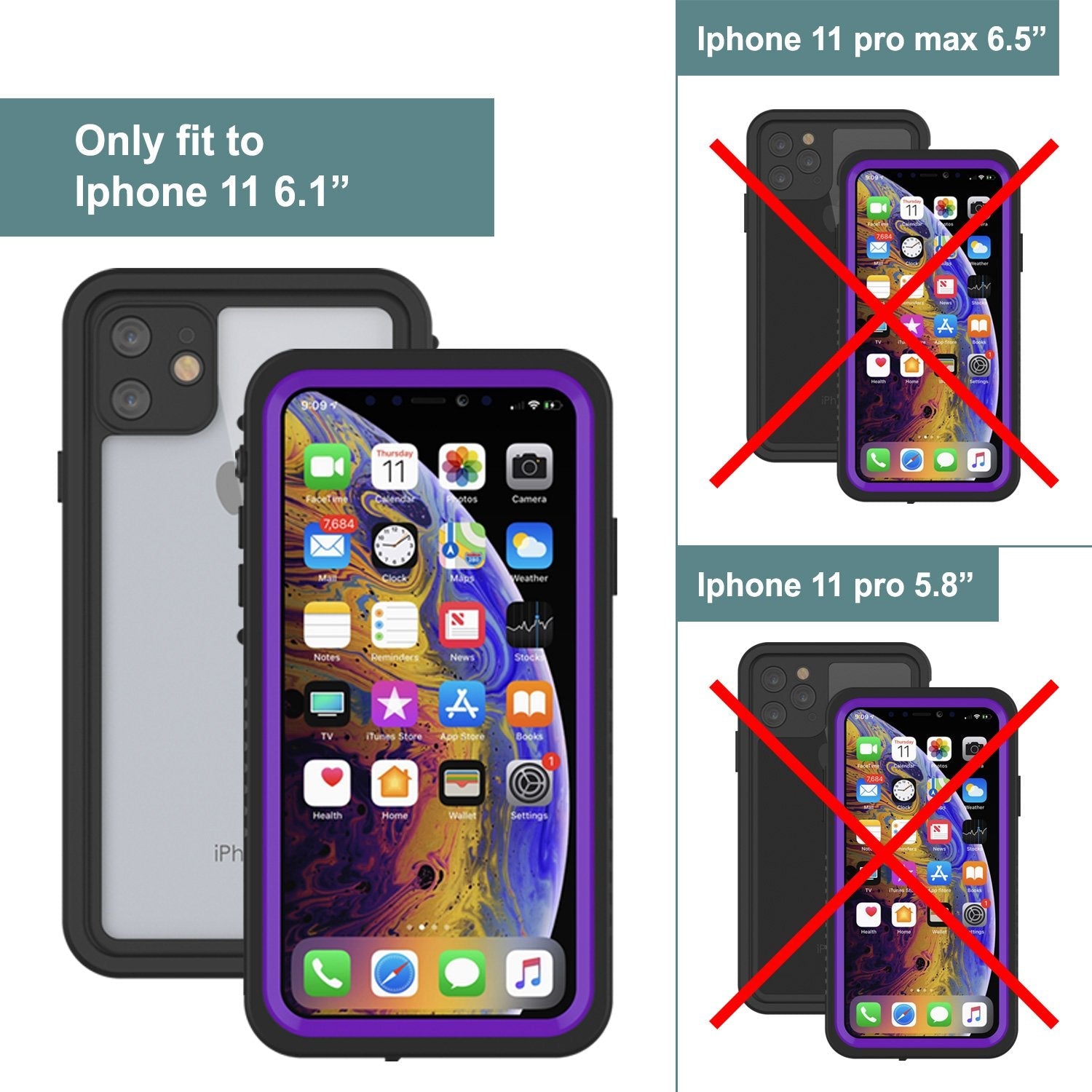 iPhone 11 Waterproof Case, Punkcase [Extreme Series] Armor Cover W/ Built In Screen Protector [Purple] (Color in image: Red)