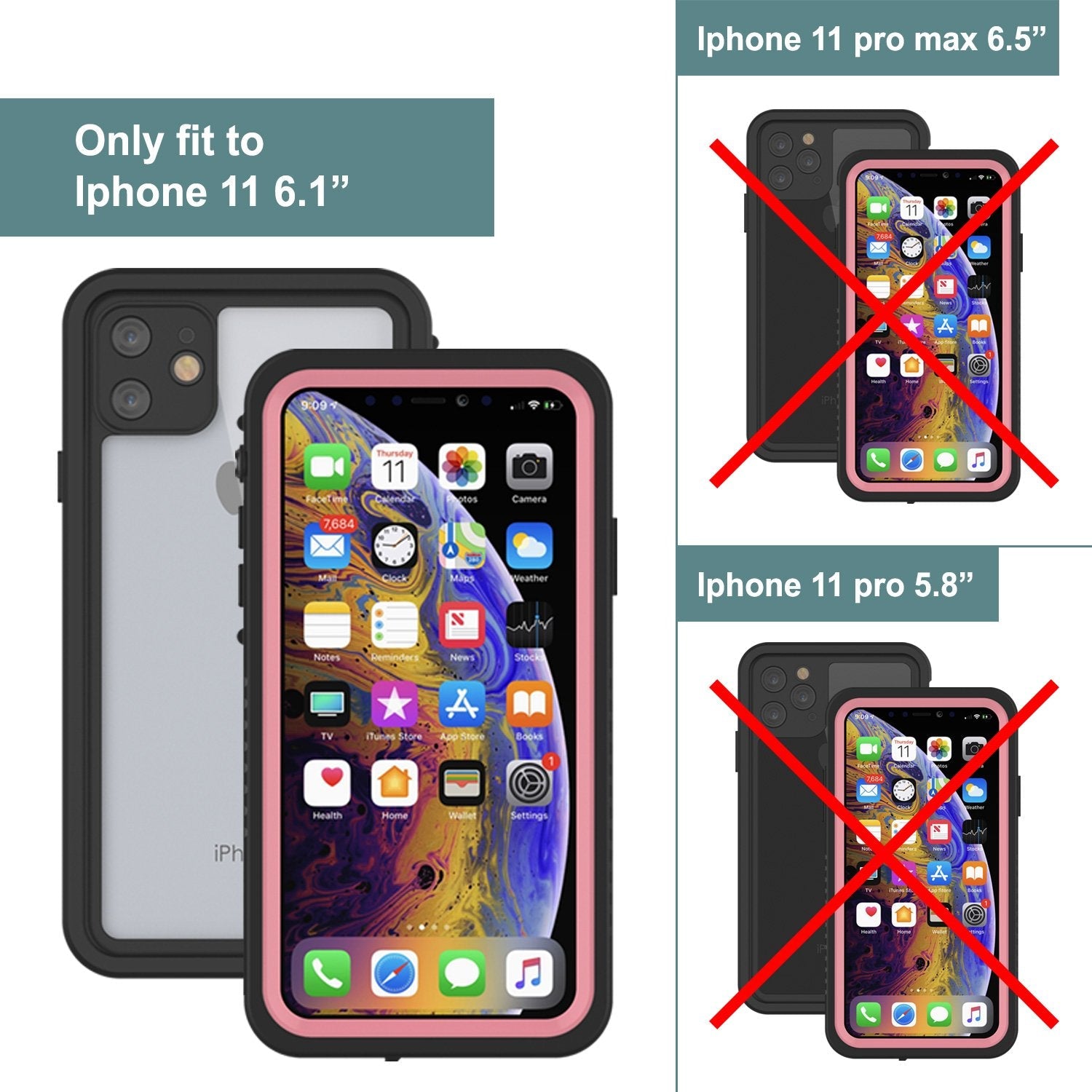 iPhone 11 Waterproof Case, Punkcase [Extreme Series] Armor Cover W/ Built In Screen Protector [Pink] (Color in image: Red)