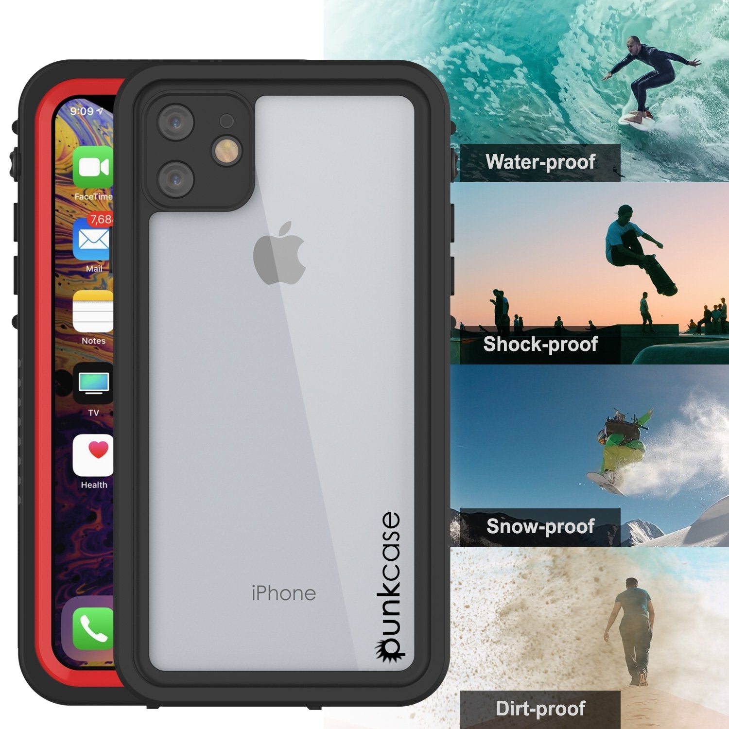 iPhone 11 Waterproof Case, Punkcase [Extreme Series] Armor Cover W/ Built In Screen Protector [Red] (Color in image: White)