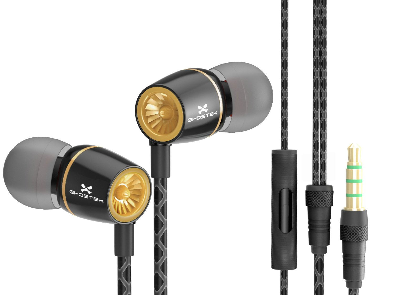 Fones de ouvido com fio de 3,5 mm, Ghostek Turbine Black Series Fones de ouvido com fio | Microfone embutido
