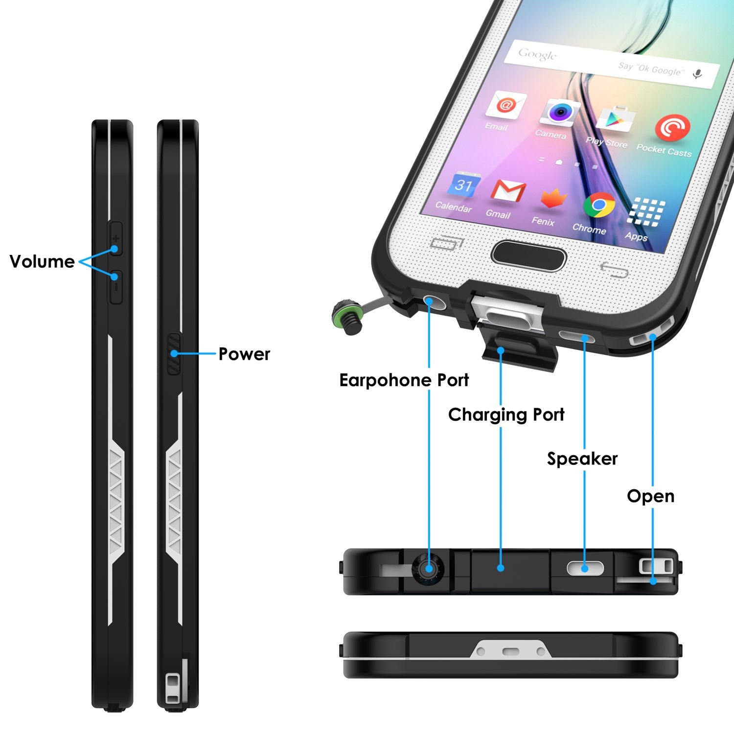 Galaxy S6 Waterproof Case, Punkcase SpikeStar White Water/Shock/Dirt/Snow Proof | Lifetime Warranty (Color in image: light blue)