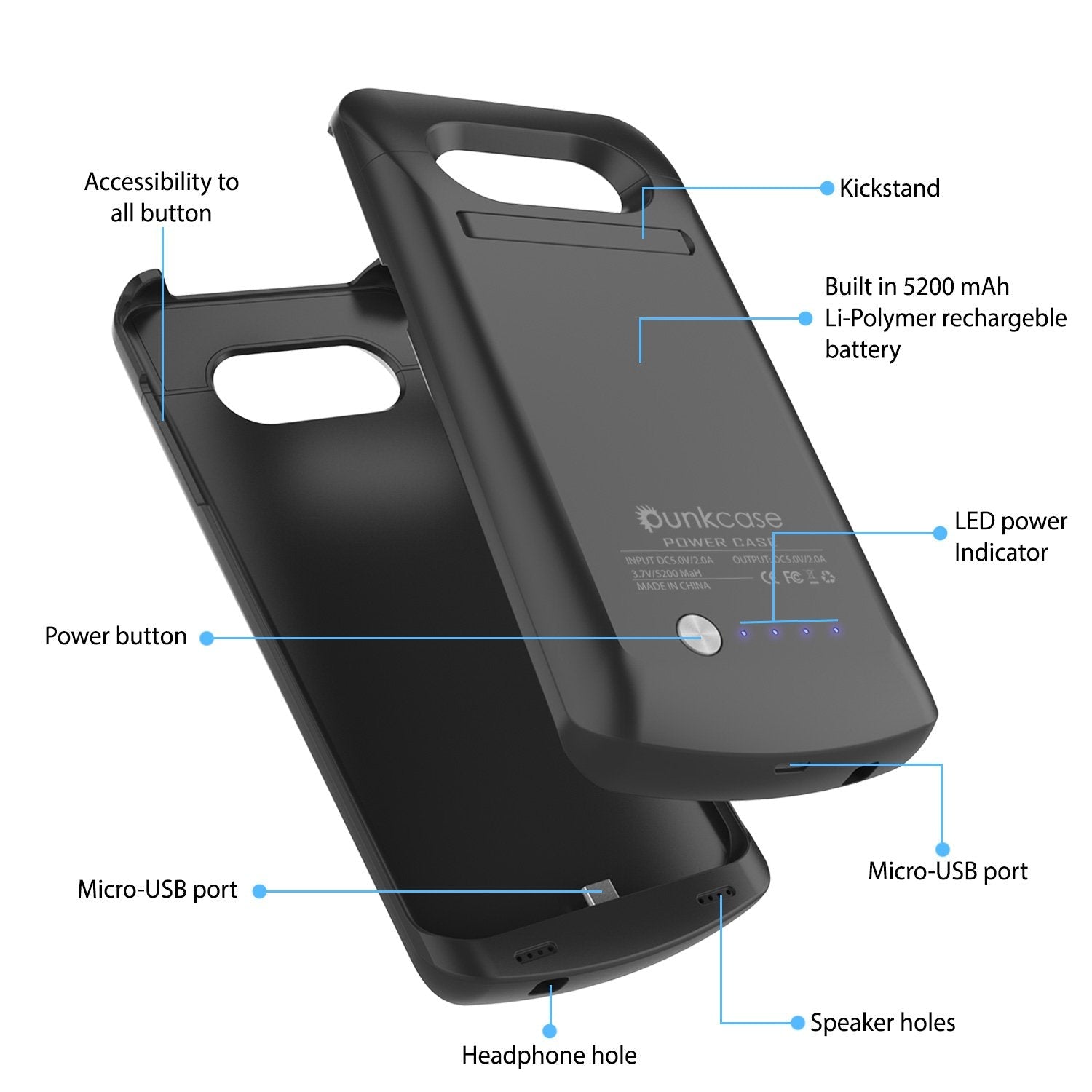 Galaxy S7 EDGE Battery Case, Punkcase 5200mAH Charger Case W/ Screen Protector | Integrated Kickstand & USB Port | IntelSwitch [Black] (Color in image: Rose Gold)