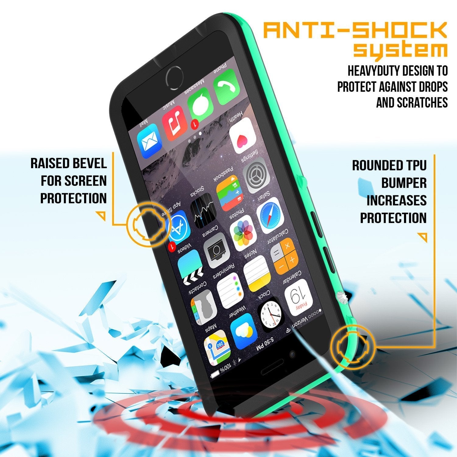 Apple iPhone 8 Waterproof Case, PUNKcase CRYSTAL 2.0 Teal W/ Attached Screen Protector  | Warranty (Color in image: Light Green)