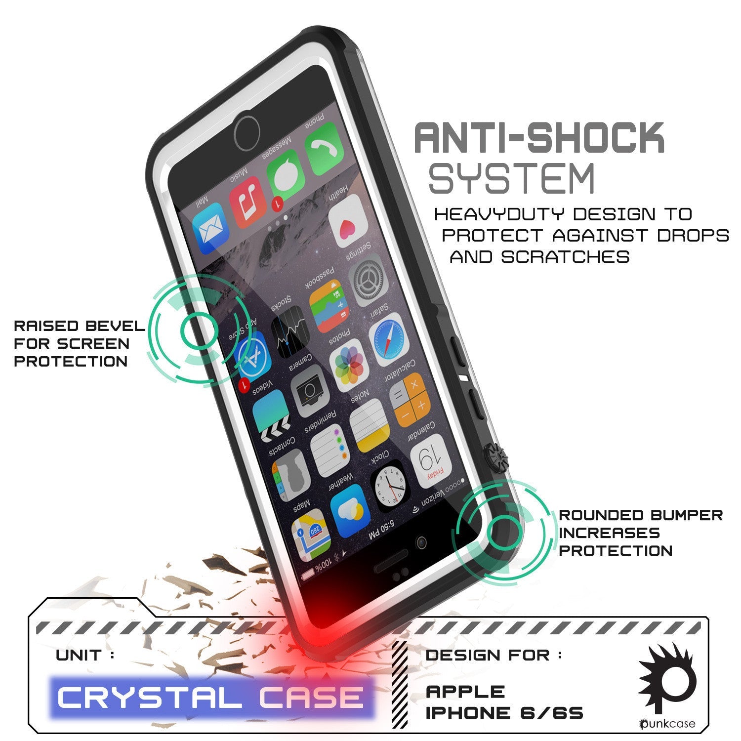 iPhone 6+/6S+ Plus Waterproof Case, PUNKcase CRYSTAL White W/ Attached Screen Protector | Warranty (Color in image: light green)