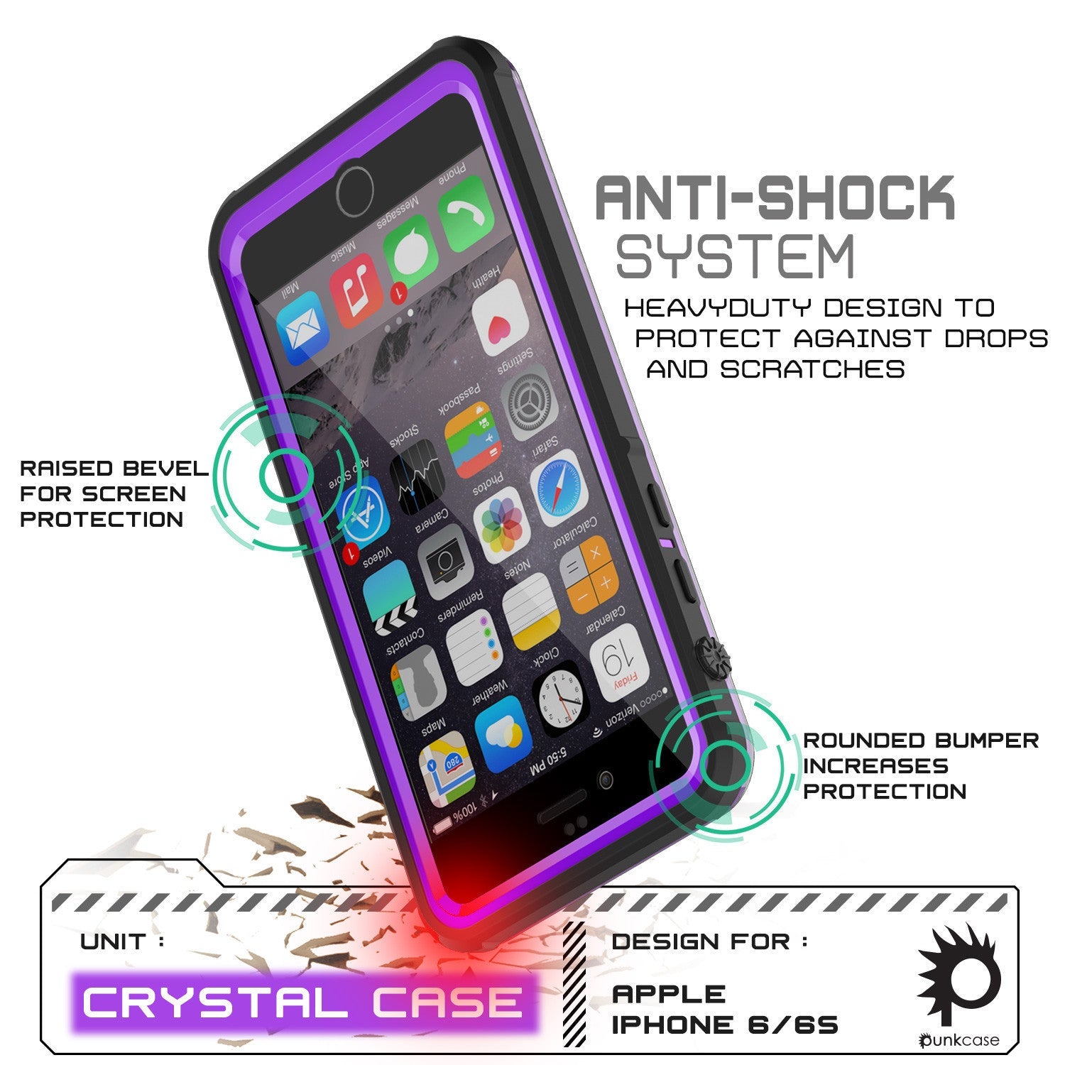 iPhone 6+/6S+ Plus Waterproof Case, PUNKcase CRYSTAL Purple W/ Attached Screen Protector | Warranty (Color in image: pink)