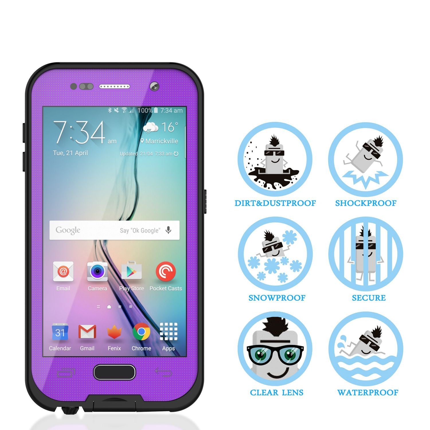 Galaxy S6 Waterproof Case, PunkCase SpikeStar Purple Water/Shock/Dirt/Snow Proof | Lifetime Warranty (Color in image: black)