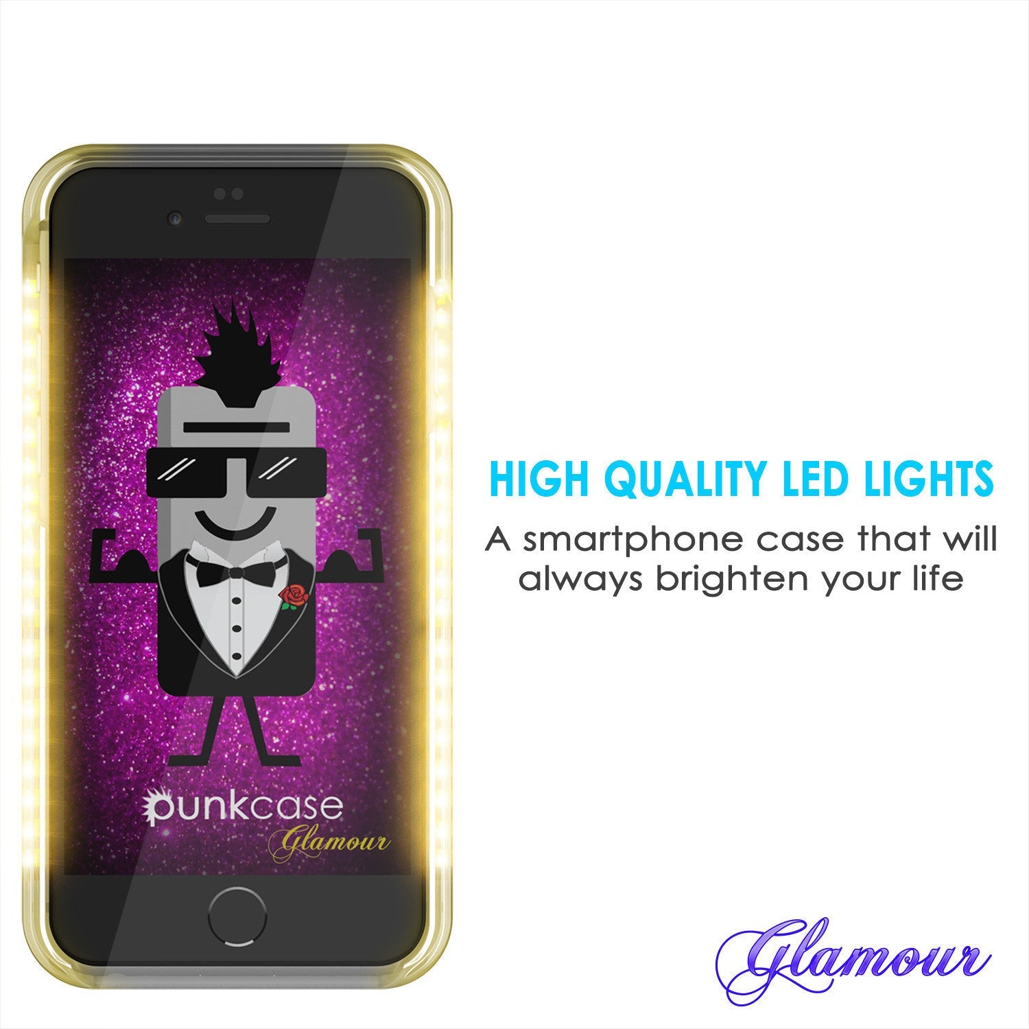 iPhone 6/6S Punkcase LED Light Case Light Illuminated Case, Black for Apple W/  Battery Power Bank (Color in image: pink)