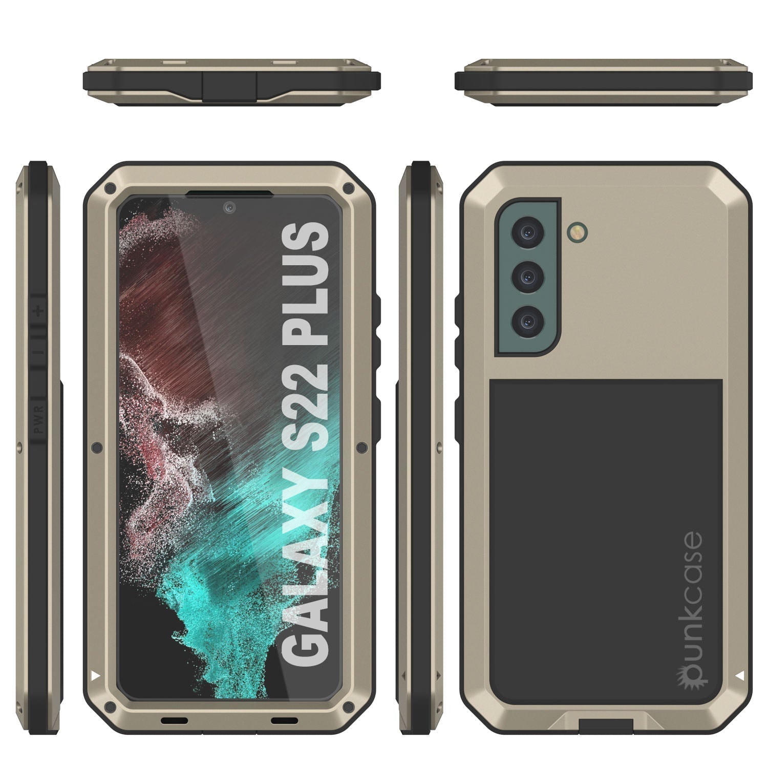 Galaxy S22+ Plus Metal Case, Heavy Duty Military Grade Rugged Armor Cover [Gold] 