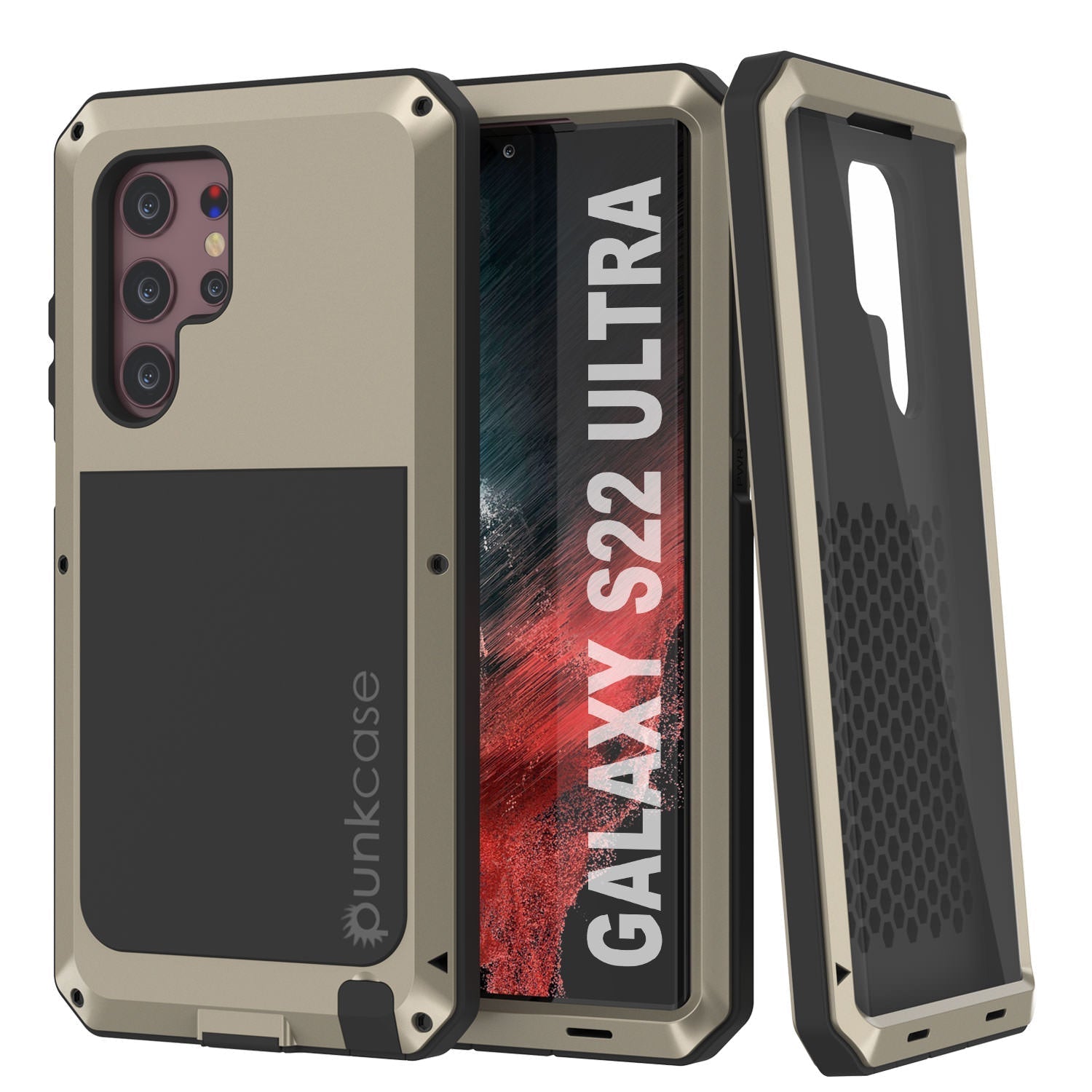 Capa de metal Galaxy S22 Ultra, resistente de grau militar, capa resistente [Ouro]