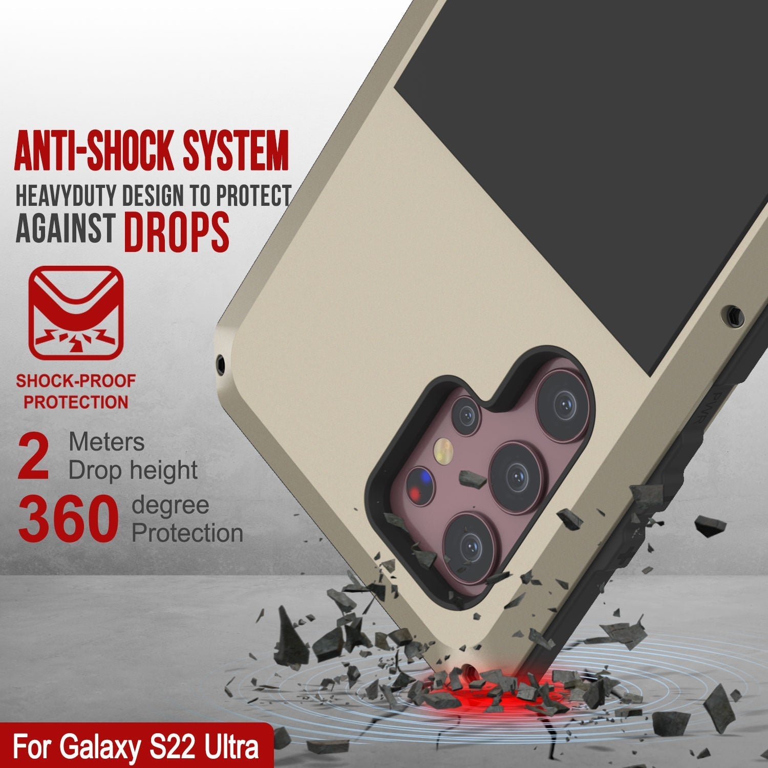 Galaxy S22 Ultra Metal Case, Heavy Duty Military Grade Rugged Armor Cover [Gold] (Color in image: Black)