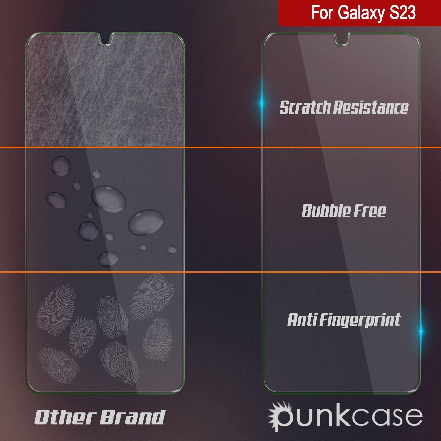 Protetor de tela de vidro temperado Clear Punkcase Glass SHIELD para Galaxy S23, 0,33mm de espessura, vidro 9H