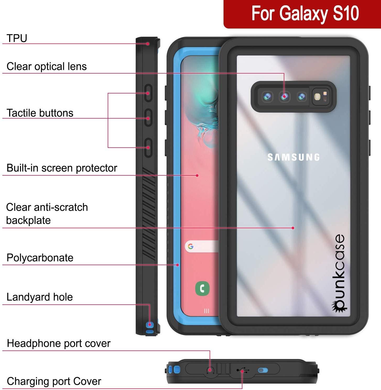 Galaxy S10+ Plus Water/Shock/Snow/dirt proof Slim Case [Light Blue] (Color in image: White)