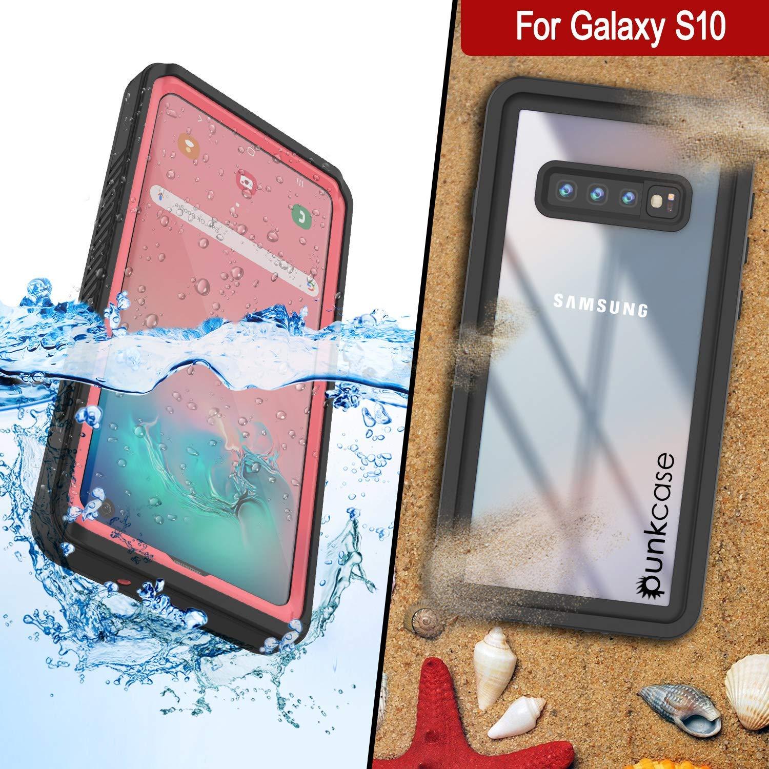 Galaxy S10+ Plus Water/Shock/Snowproof Slim Screen Protector Case [Pink] (Color in image: Light blue)