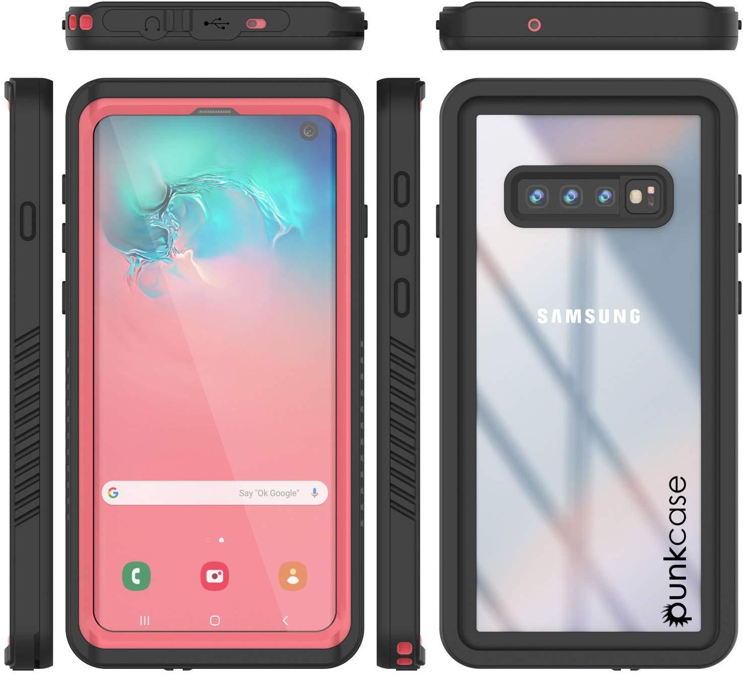 Galaxy S10+ Plus Water/Shock/Snowproof Slim Screen Protector Case [Pink] (Color in image: Red)