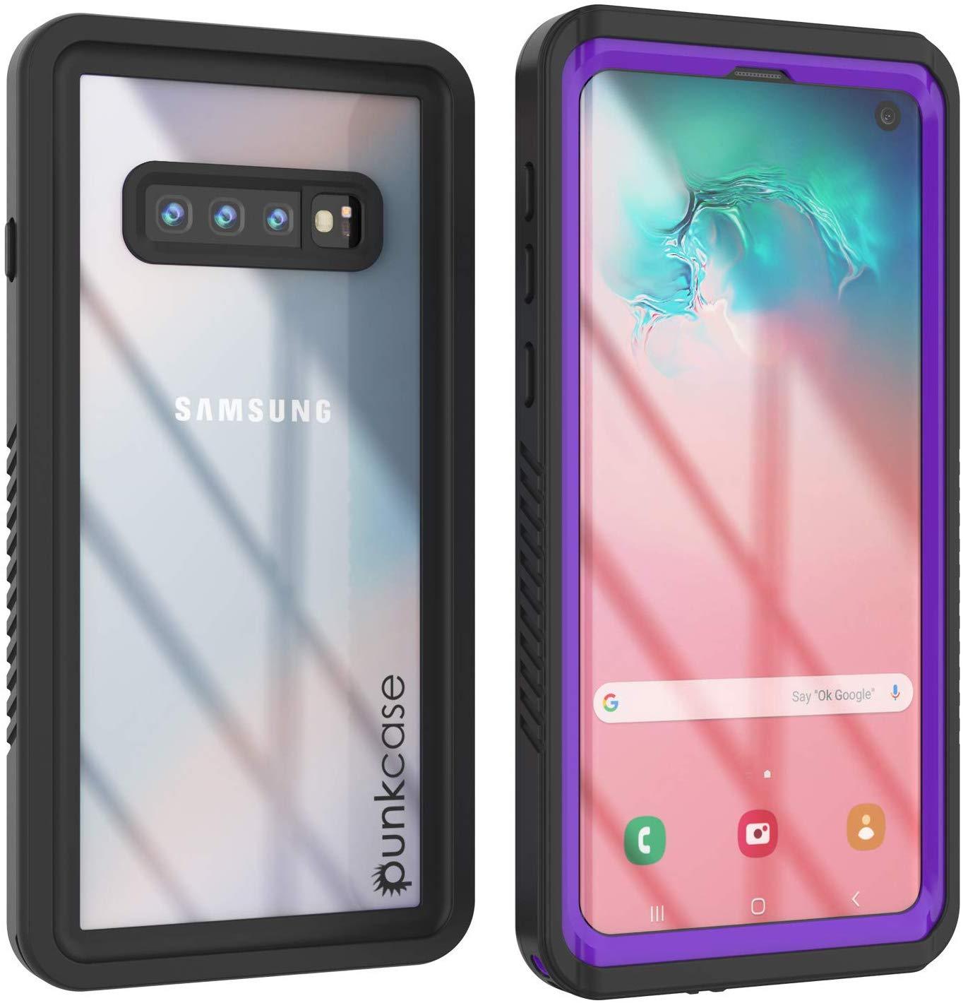 Capa protetora fina à prova d'água e à prova de choque para Galaxy S10+ Plus com protetor de tela [Roxo]