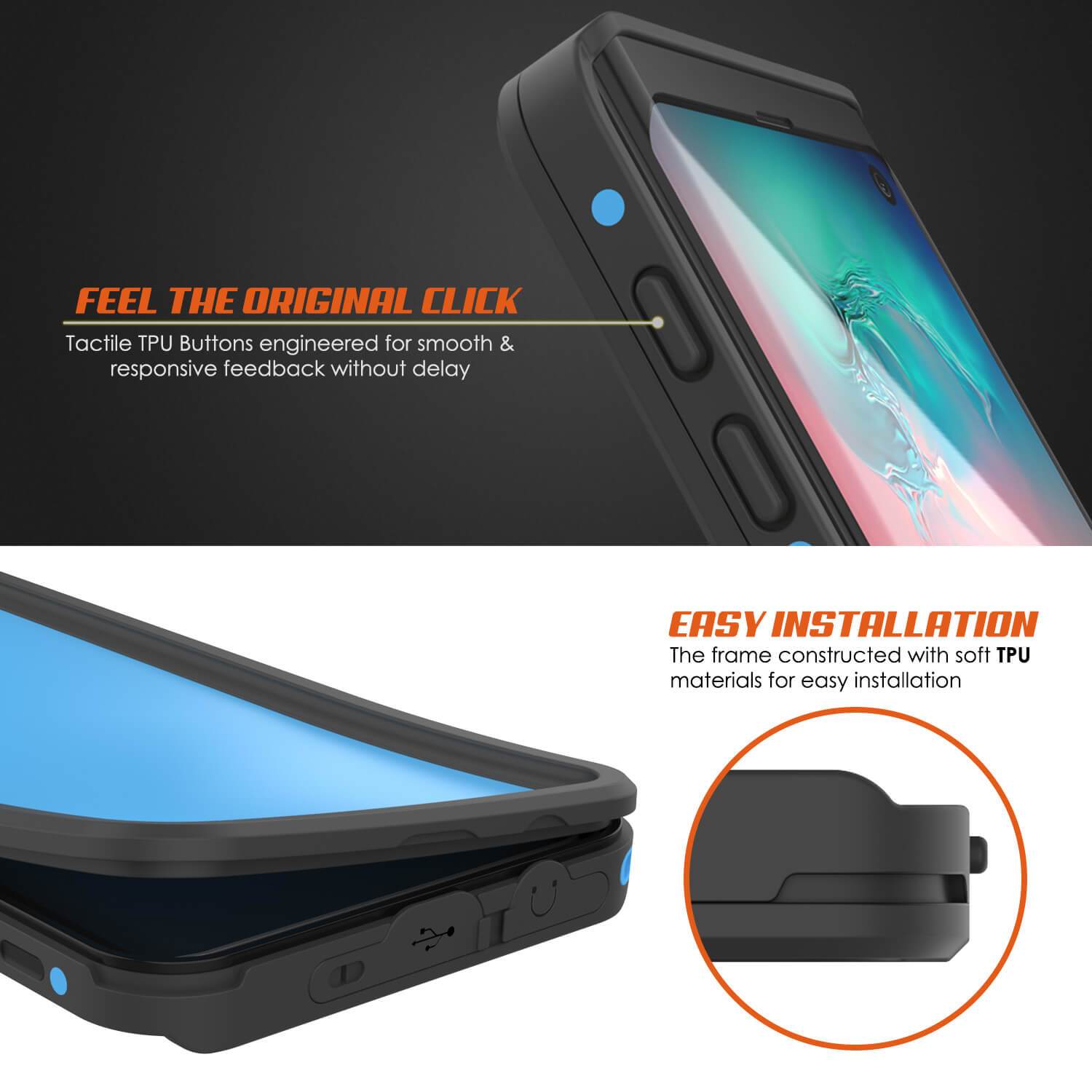 Galaxy S10 Waterproof Case PunkCase StudStar Light Blue Thin 6.6ft Underwater IP68 ShockProof (Color in image: black)