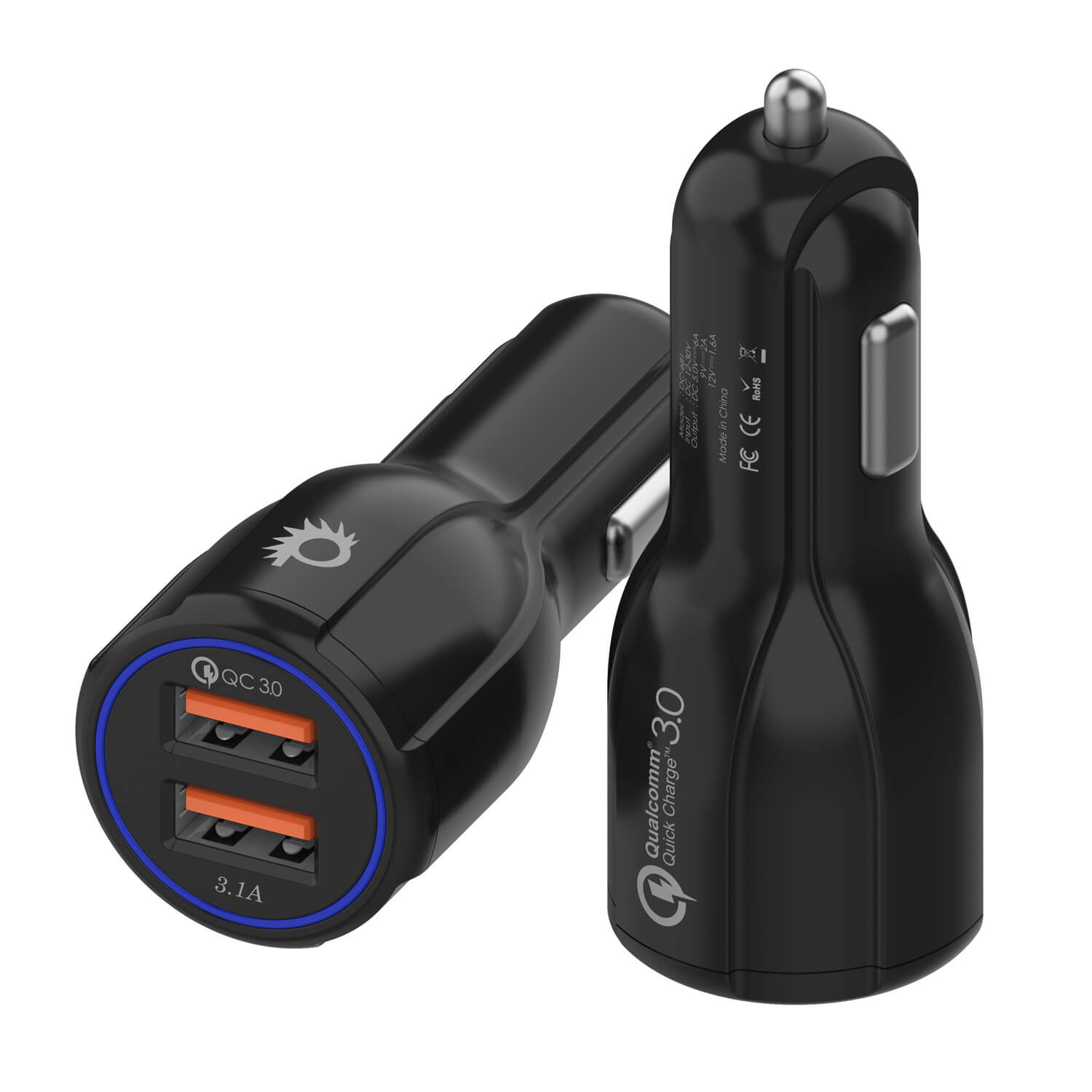 Carregador rápido de parede e carro Ghostek® NRGcharge QuickCharge 2.0 Preto com Cabo Micro USB de Alta Velocidade Rápida