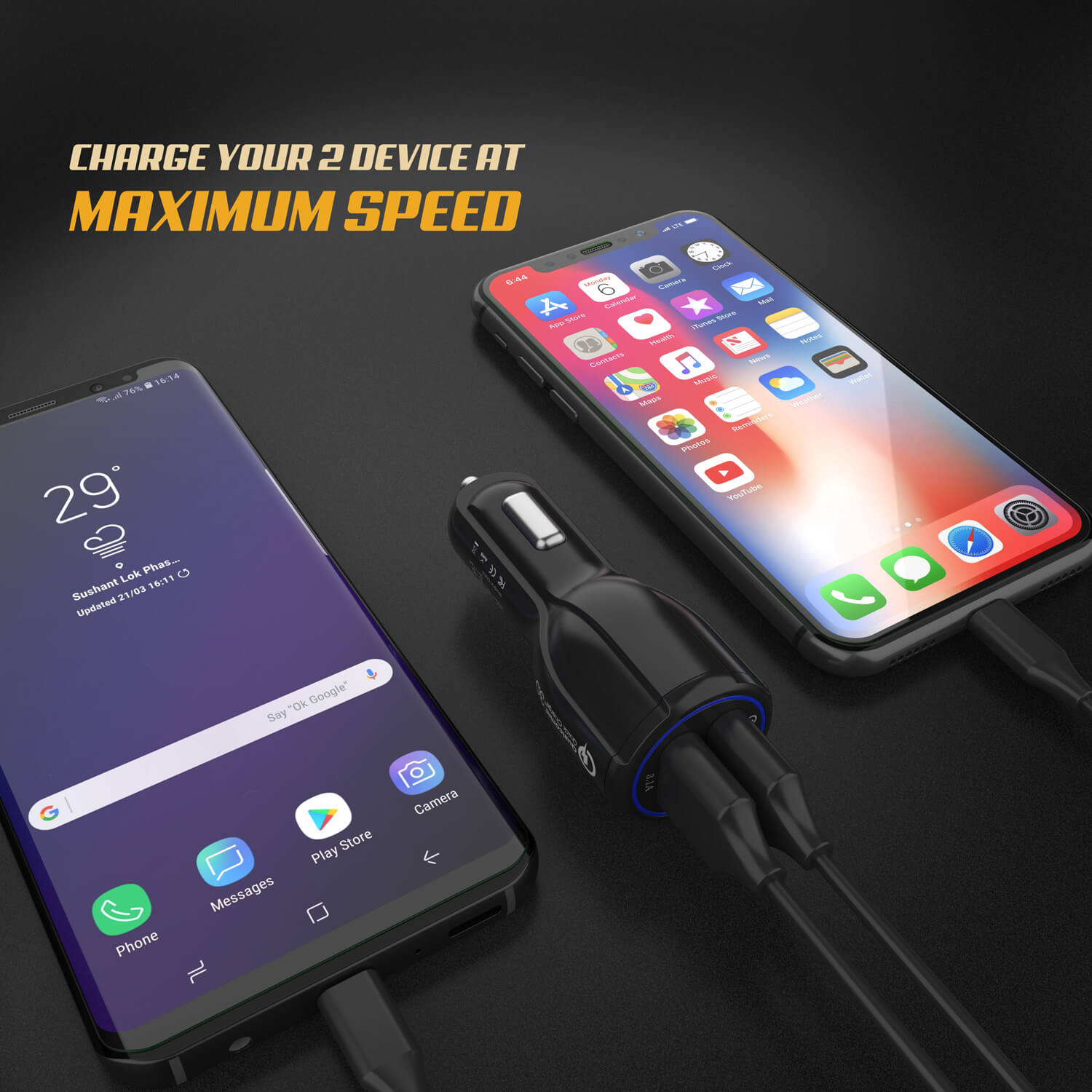 Ghostek® NRGcharge QuickCharge 2.0 Rapid High-speed Fast Wall Car Black Charger w/ Micro USB Cable