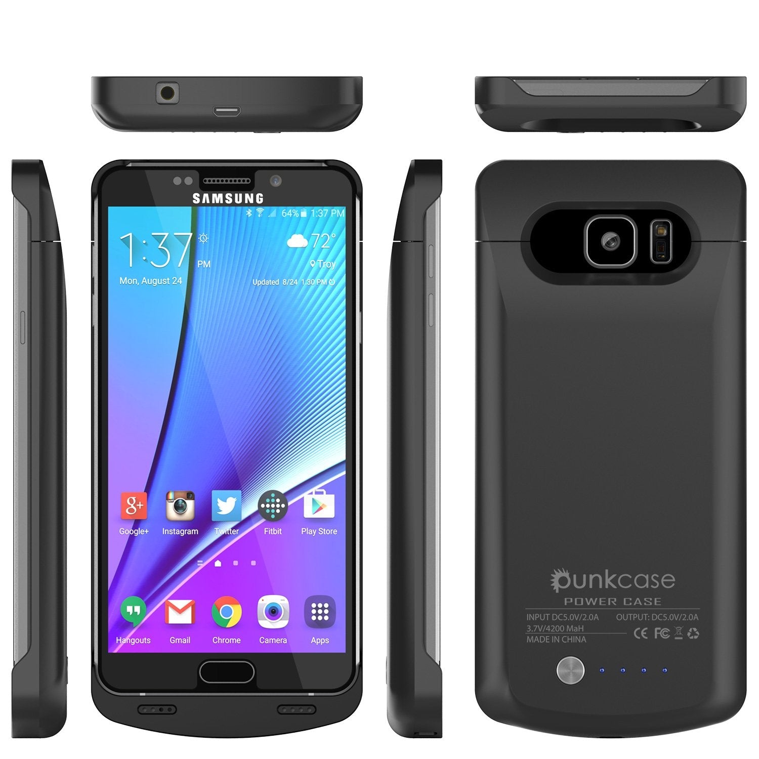 Galaxy Note 5 Battery Case, Punkcase 5000mAH Charger Case W/ Screen Protector | IntelSwitch [Black] (Color in image: Gold)