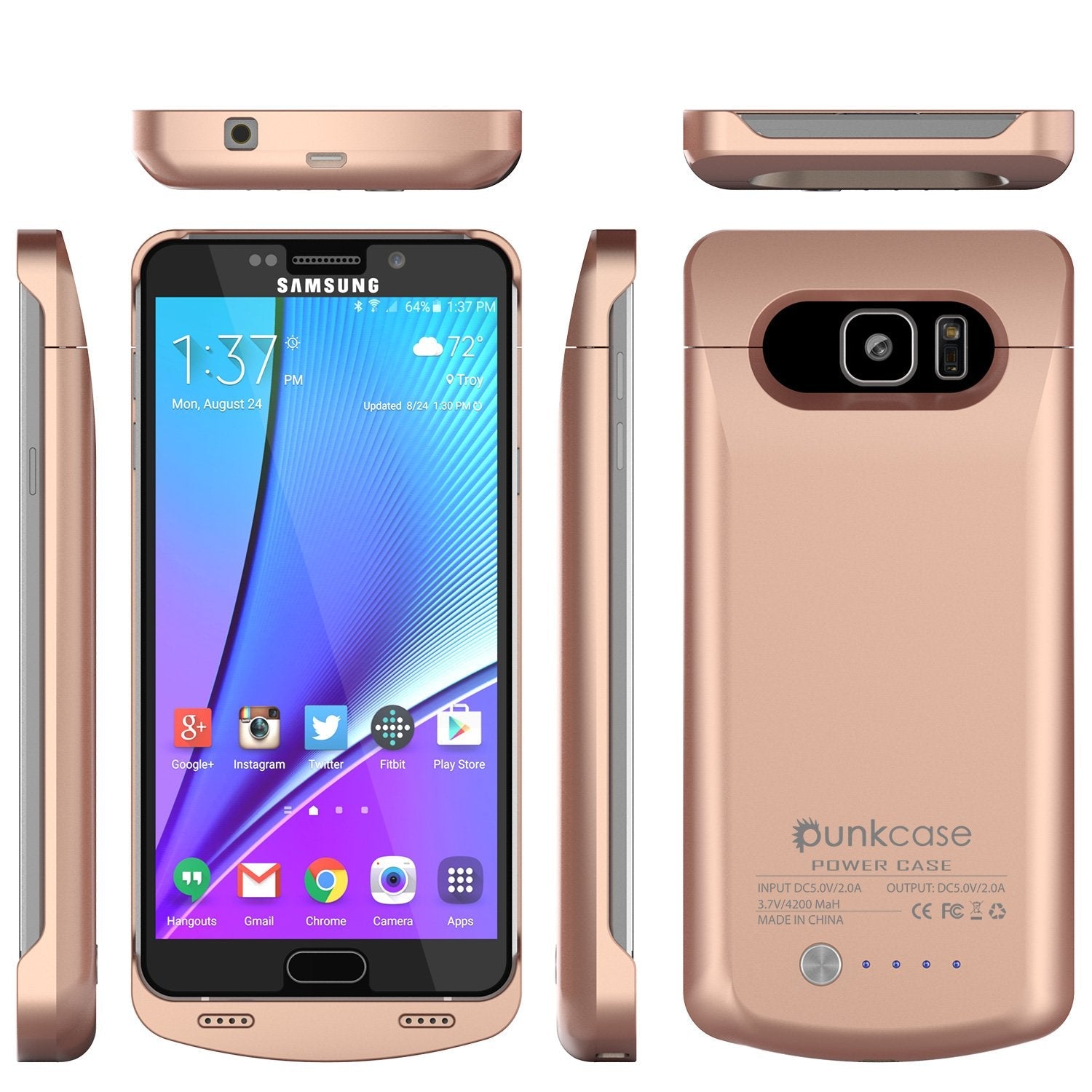 Galaxy Note 5 Battery Case, Punkcase 5000mAH Charger Case W/ Screen Protector | IntelSwitch [Rose Gold] (Color in image: Gold)