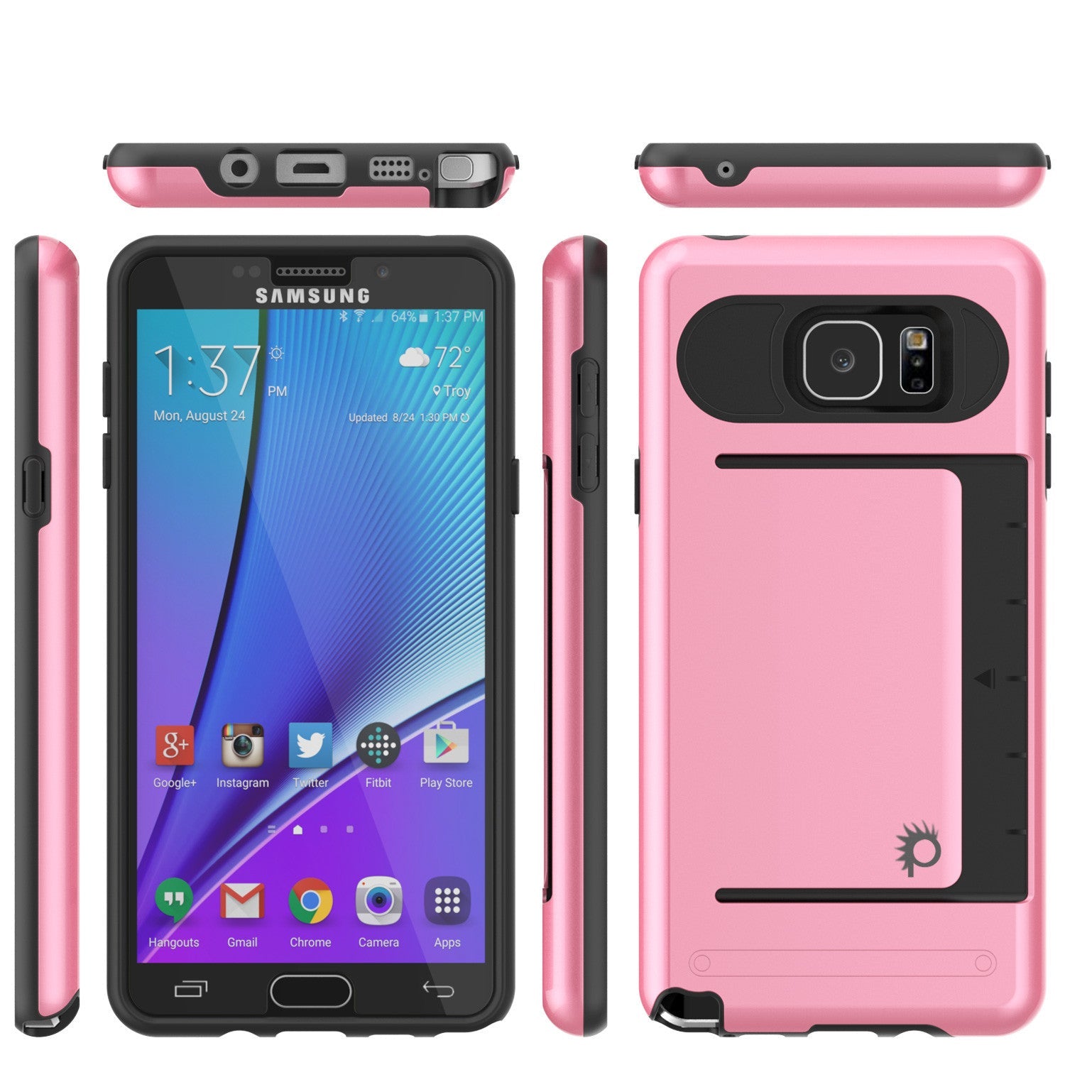 Galaxy Note 5 Case PunkCase CLUTCH Pink Series Slim Armor Soft Cover Case w/ Tempered Glass (Color in image: Gold)