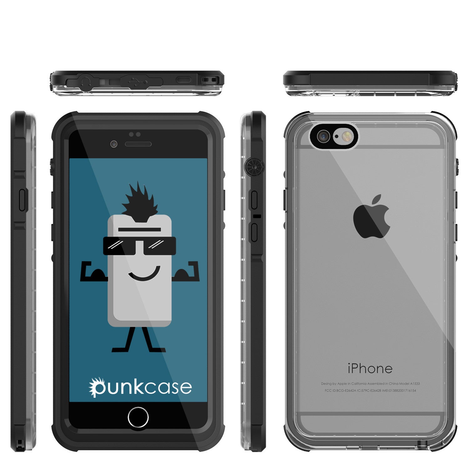 Capa à prova d'água para iPhone 6+/6S+ Plus, PUNKcase CRYSTAL preto com protetor de tela acoplado | Garantia